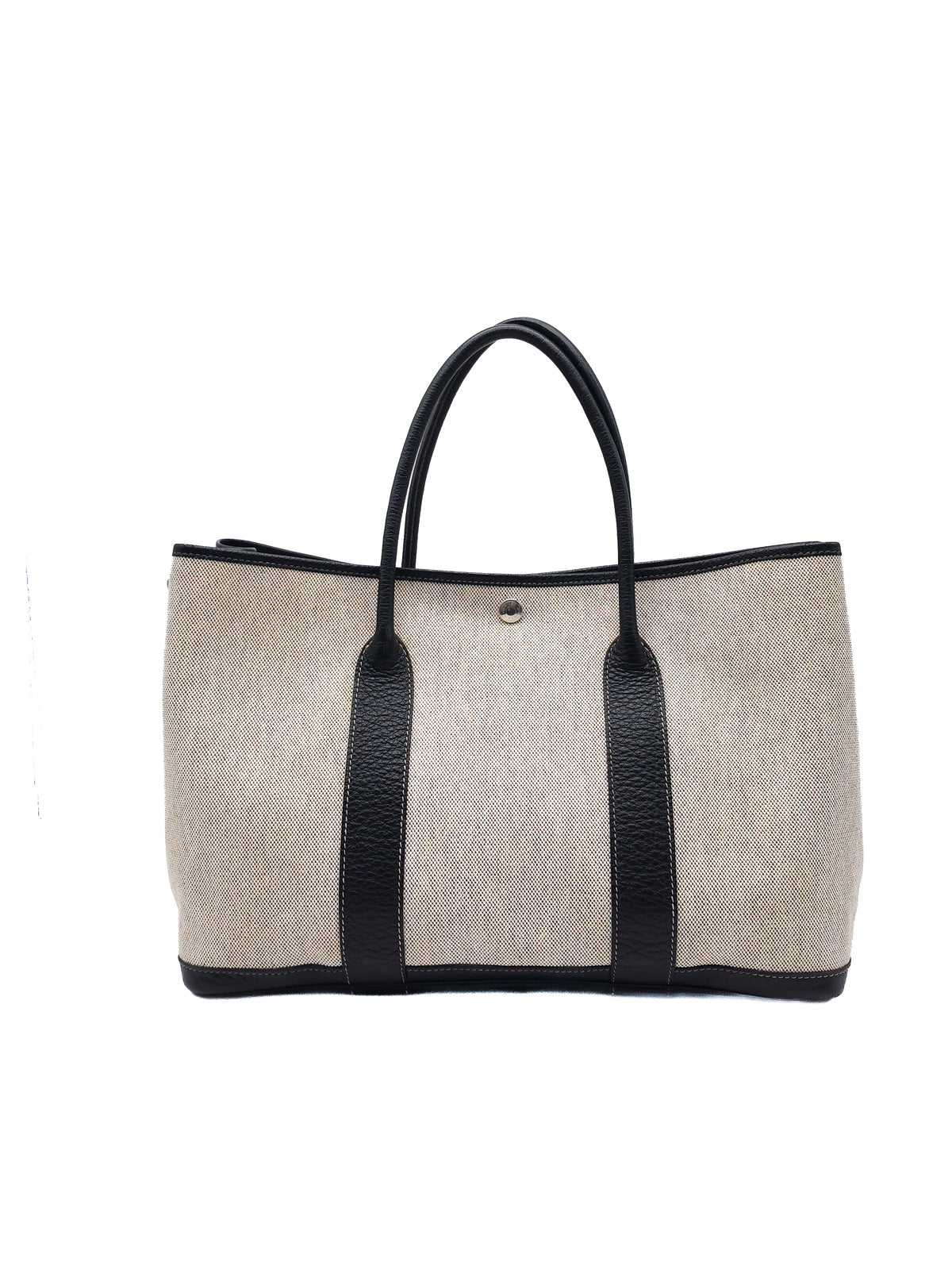 Hermes Garden Party Tote 36 in Ecru/Black Natural Toile Canvas and Palladium Hardware Stamp Square H (2004)