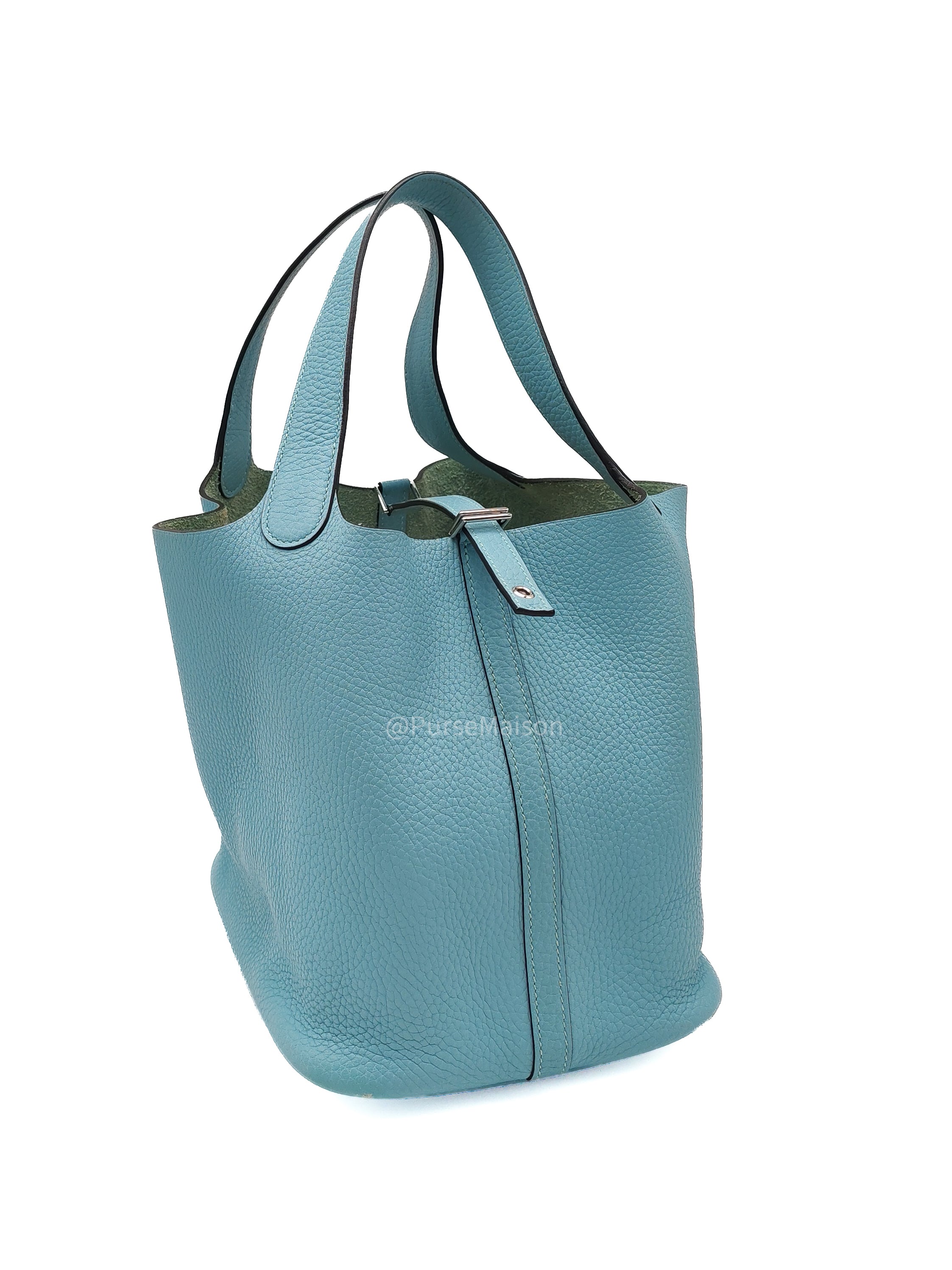 Hermes Picotin 22 Blue Atoll Taurillon Clemence Leather and Palladium Hardware Stamp A (2017)