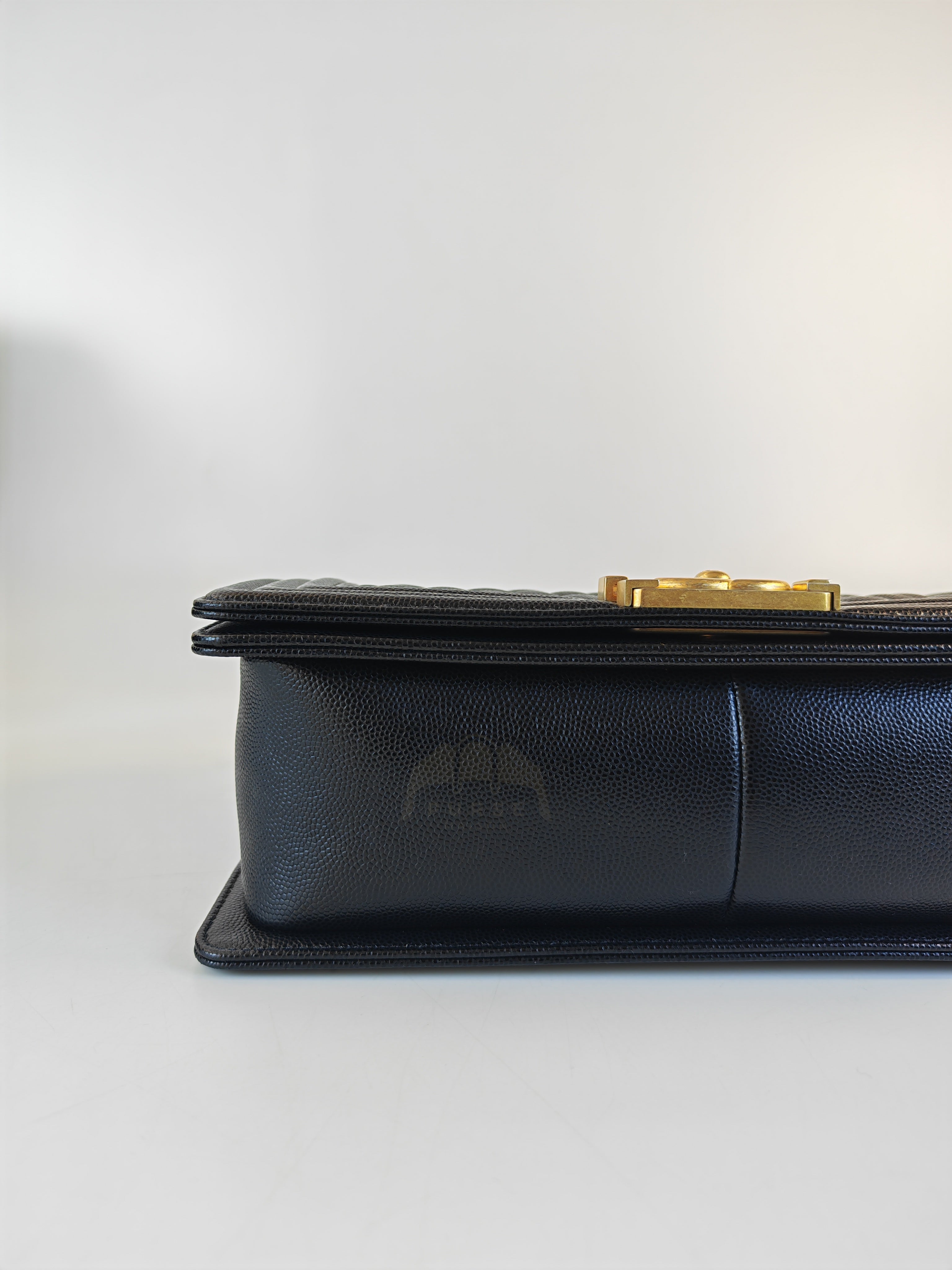 Boy Old Medium in Black Caviar Leather and Aged Gold Hardware Series 28