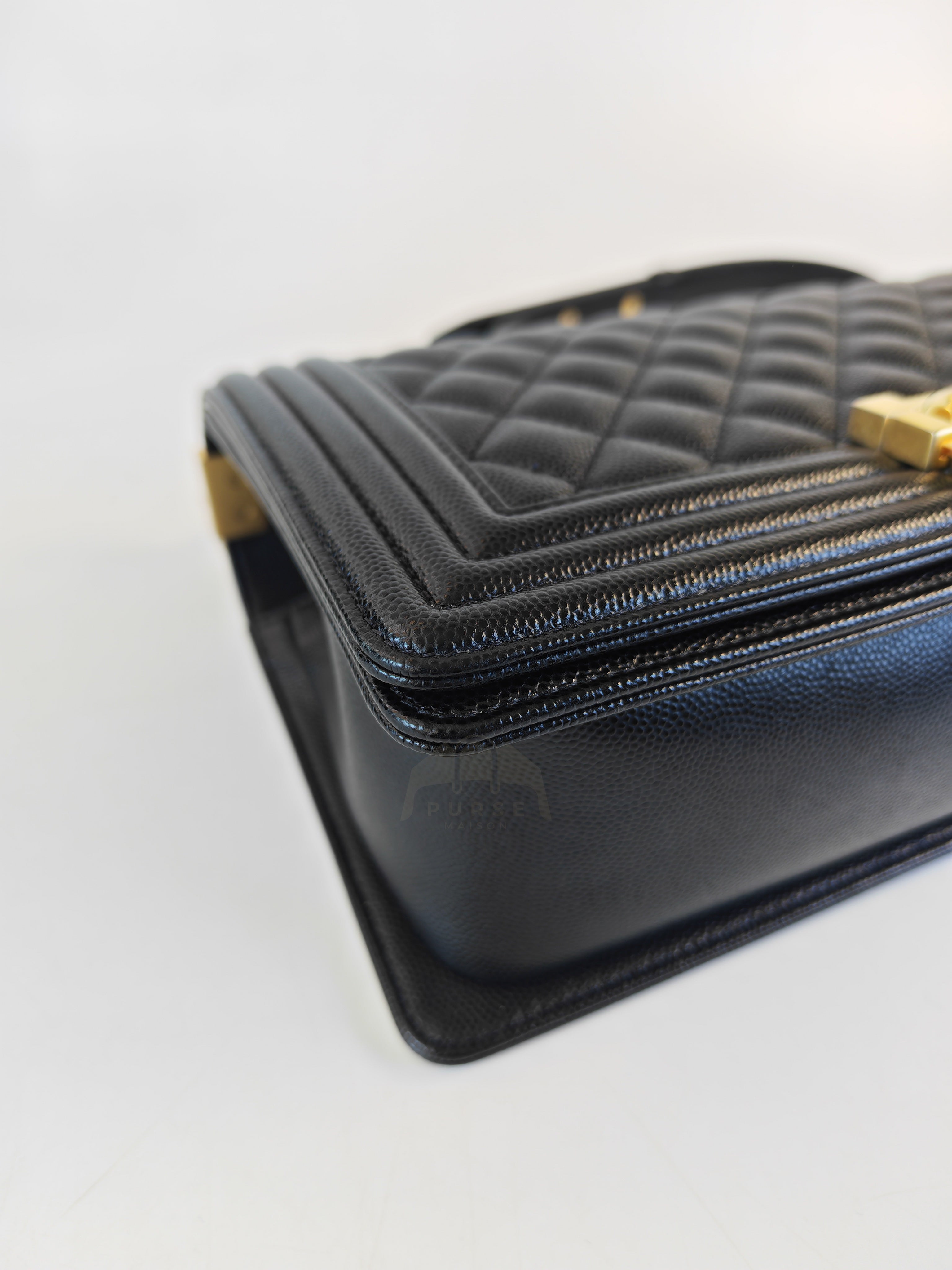 Boy Old Medium in Black Caviar Leather and Aged Gold Hardware Series 28