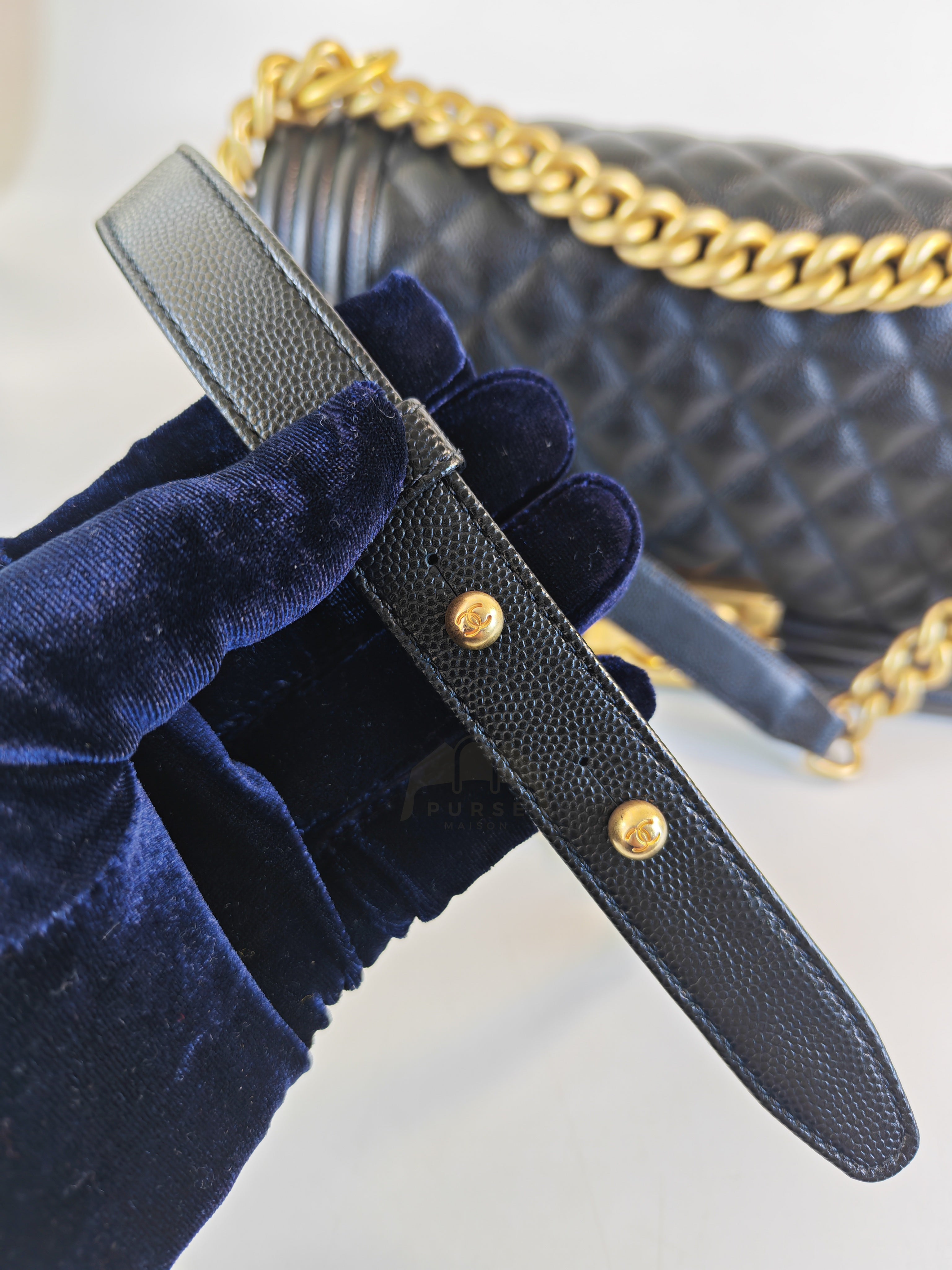 Boy Old Medium in Black Caviar Leather and Aged Gold Hardware Series 28