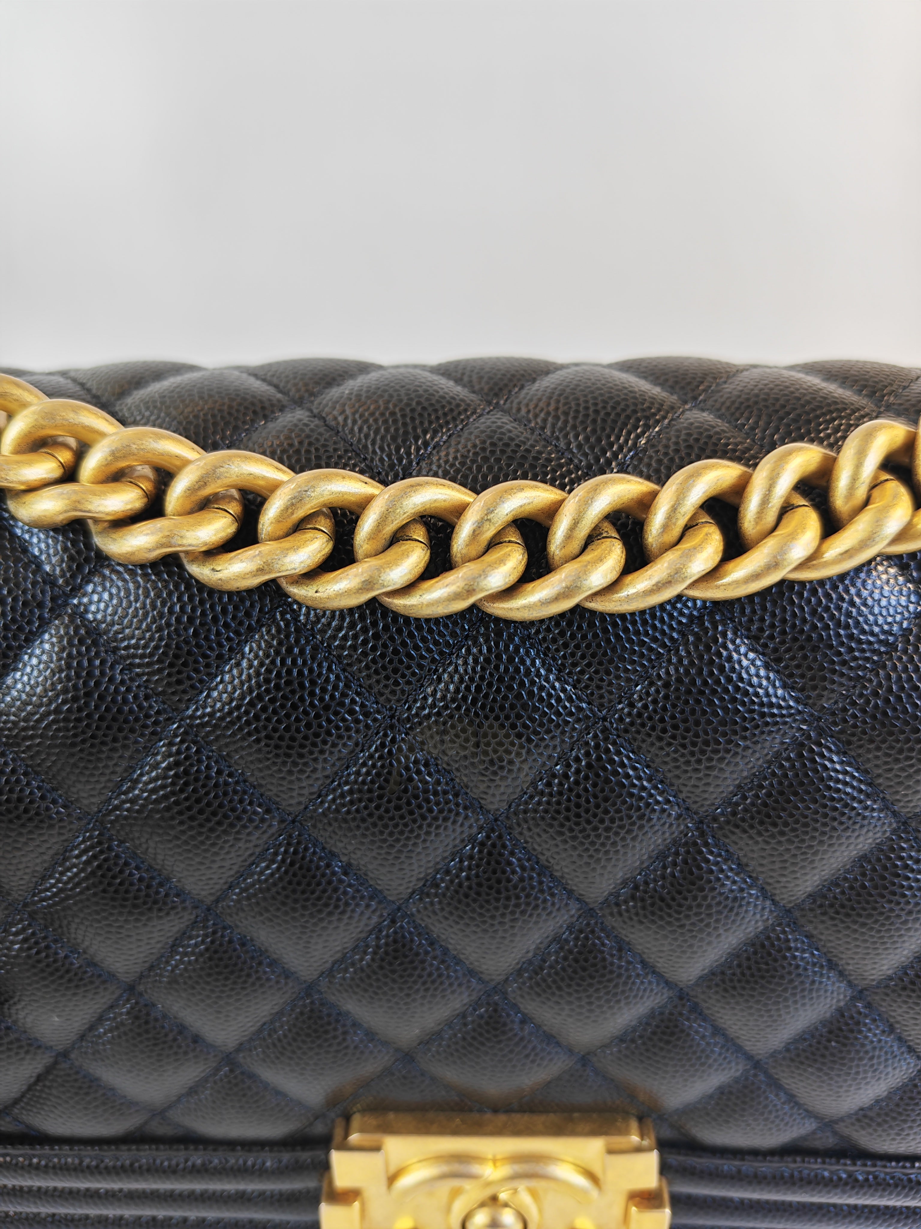 Boy Old Medium in Black Caviar Leather and Aged Gold Hardware Series 28