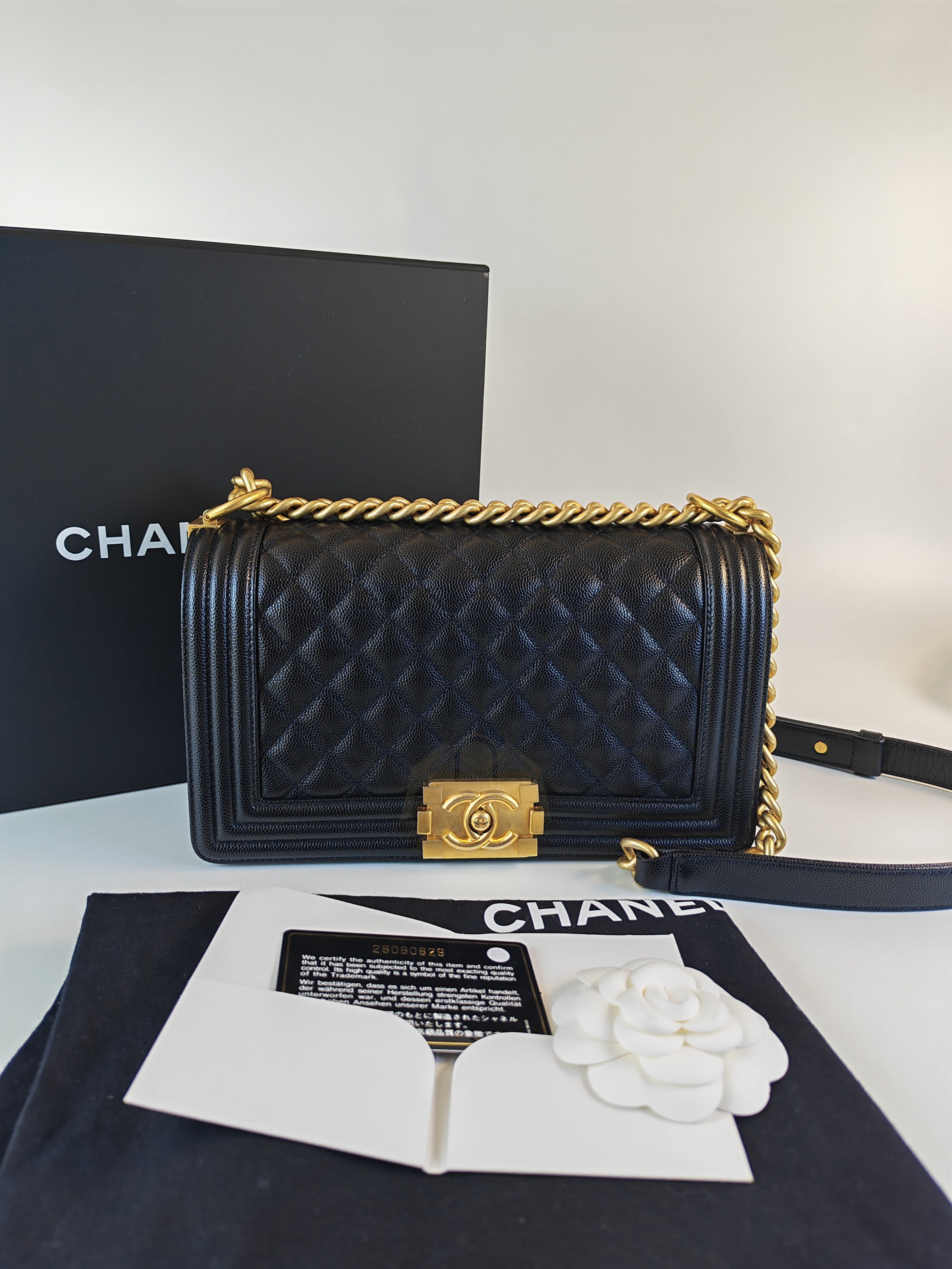 Boy Old Medium in Black Caviar Leather and Aged Gold Hardware Series 28