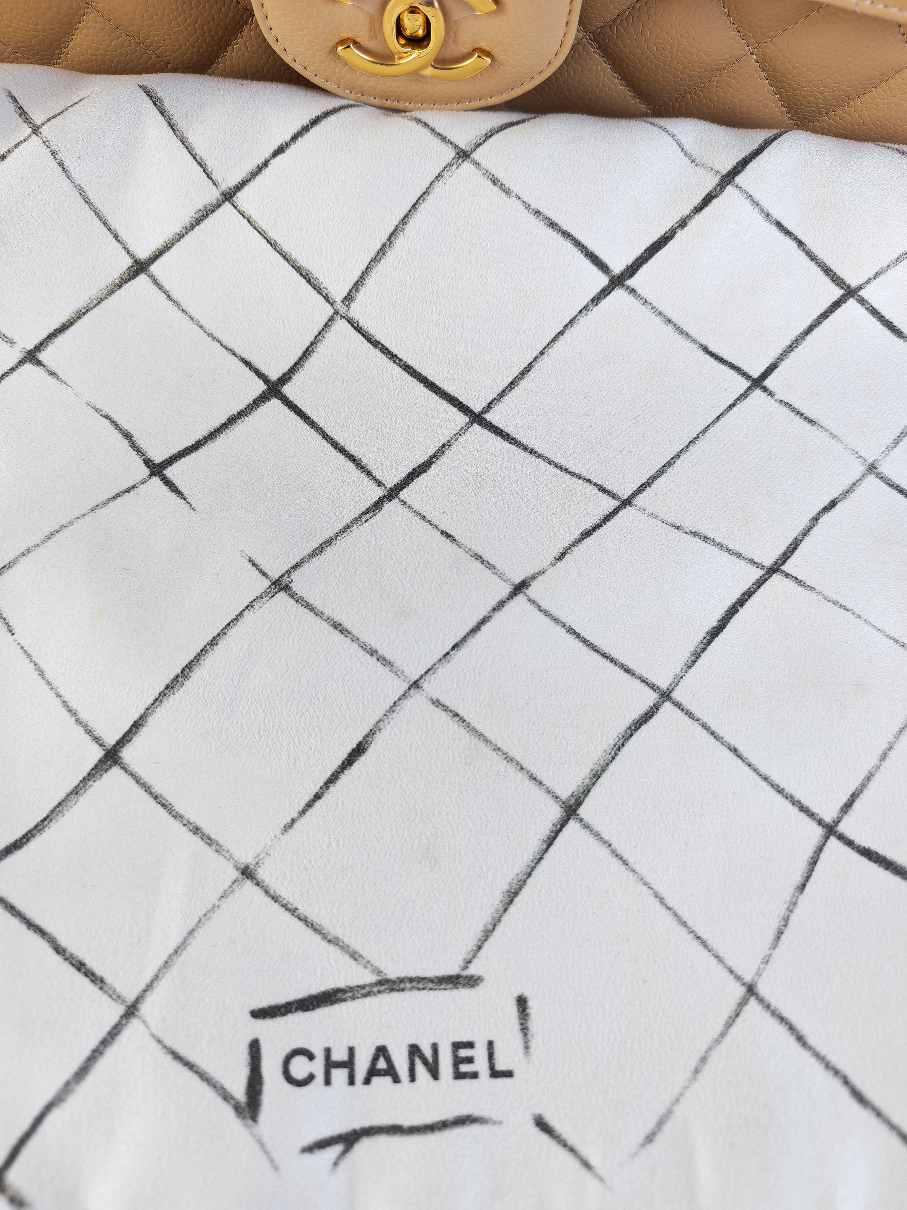 Classic Double Flap Jumbo in Beige Clair Caviar Leather and Gold Hardware (Microchip)