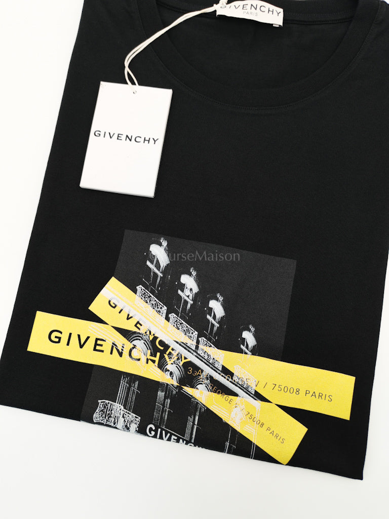 HQ Address Tape Cotton T-shirt in Black/Yellow Size Large
