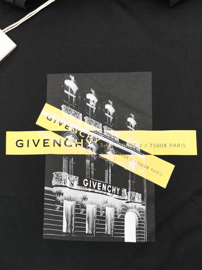 HQ Address Tape Cotton T-shirt in Black/Yellow Size Large