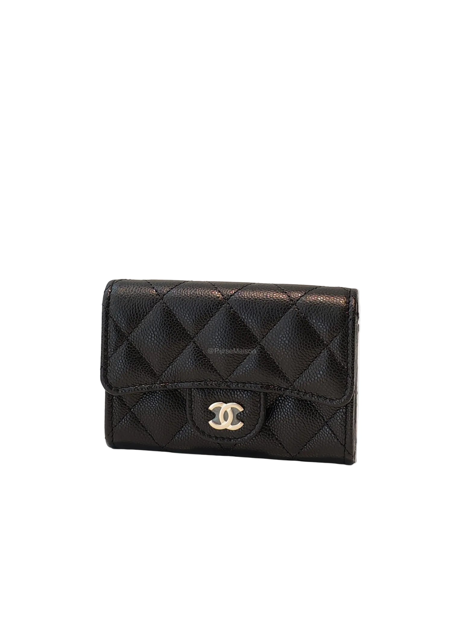 Chanel Classic Flap Card Holder in Black Caviar Leather and Gold Hardware (Microchip)