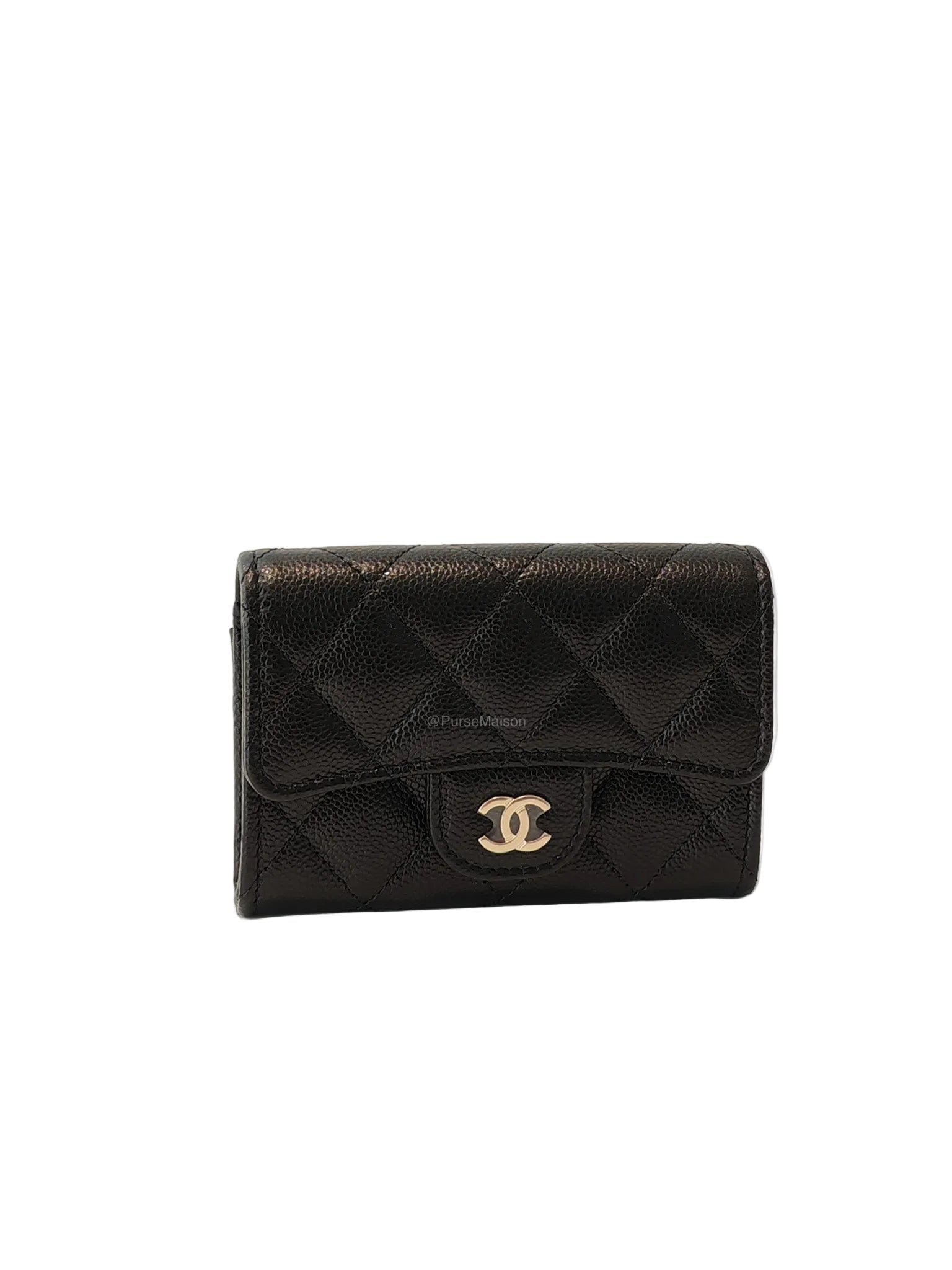 Chanel Classic Flap Card Holder in Black Caviar Leather and Gold Hardware (Microchip)