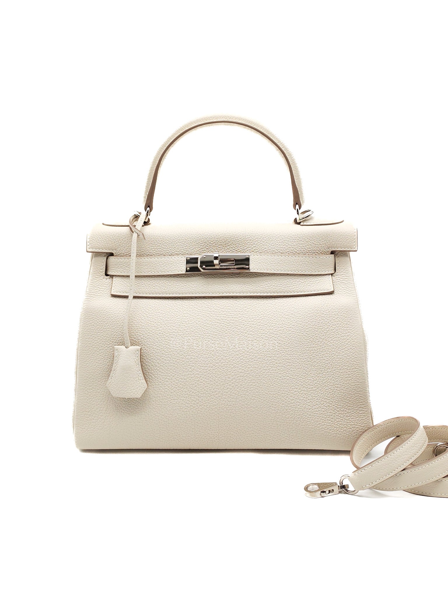 Kelly 28 Retourne in Craie Togo Leather and Palladium Hardware Stamp K (2025)
