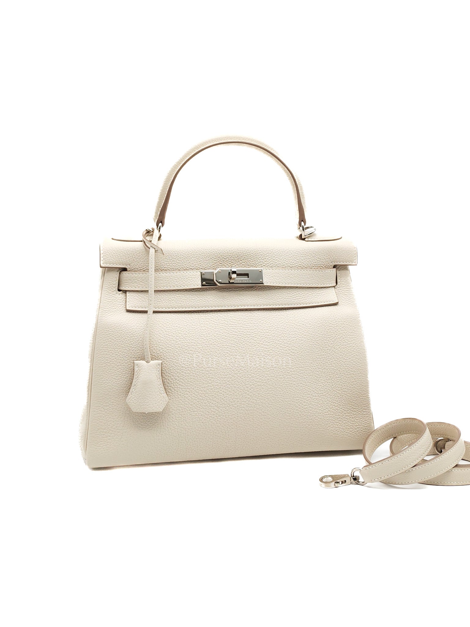 Kelly 28 Retourne in Craie Togo Leather and Palladium Hardware Stamp K (2025)