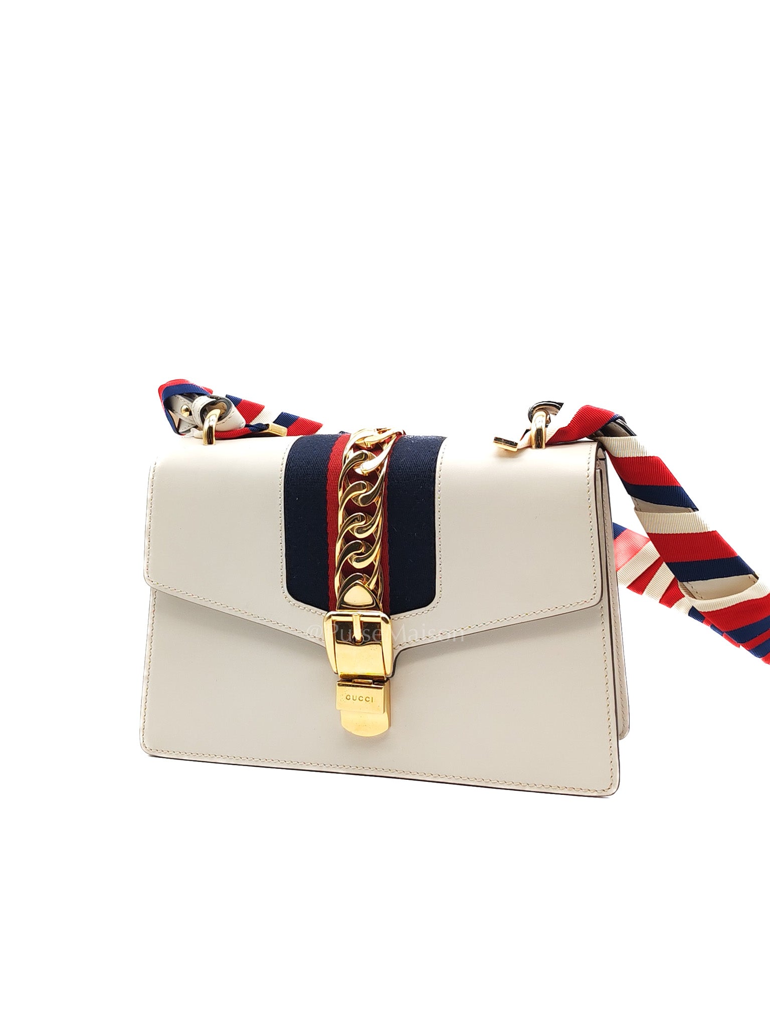 Gucci Sylvie Shoulder Bag in Off White Smooth Calfskin Leather