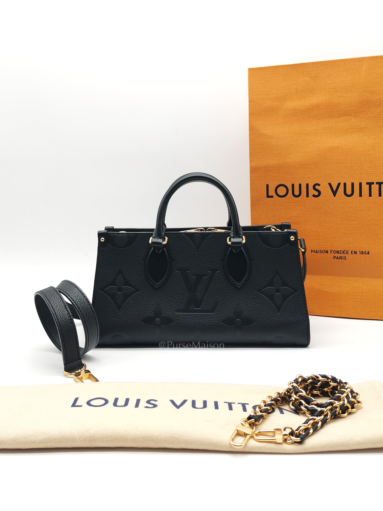 OnTheGo (OTG) East West in Black Empreinte Leather Two-Way Bag (Microchip)