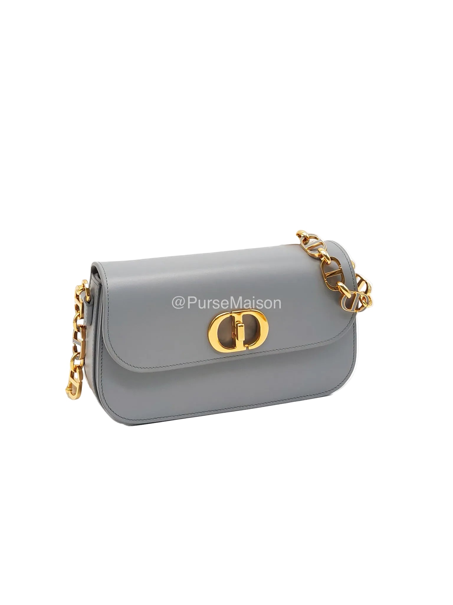 Christian Dior 30 Montaigne Avenue East West in Light Gray Smooth Calfskin Leather Chain Bag