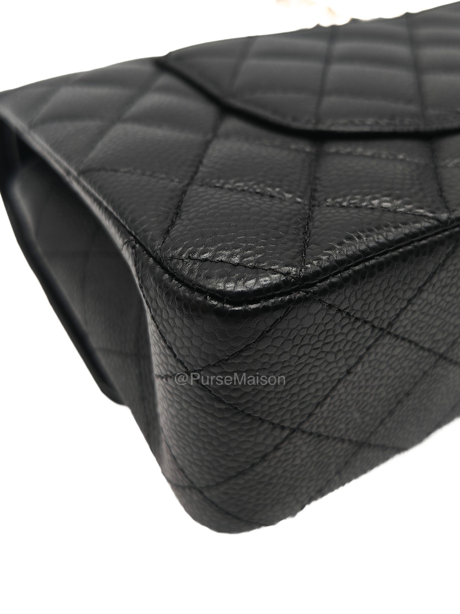 Chanel Classic Double Flap Bag Medium in Black Quilted Caviar Leather & Gold Hardware Microchip