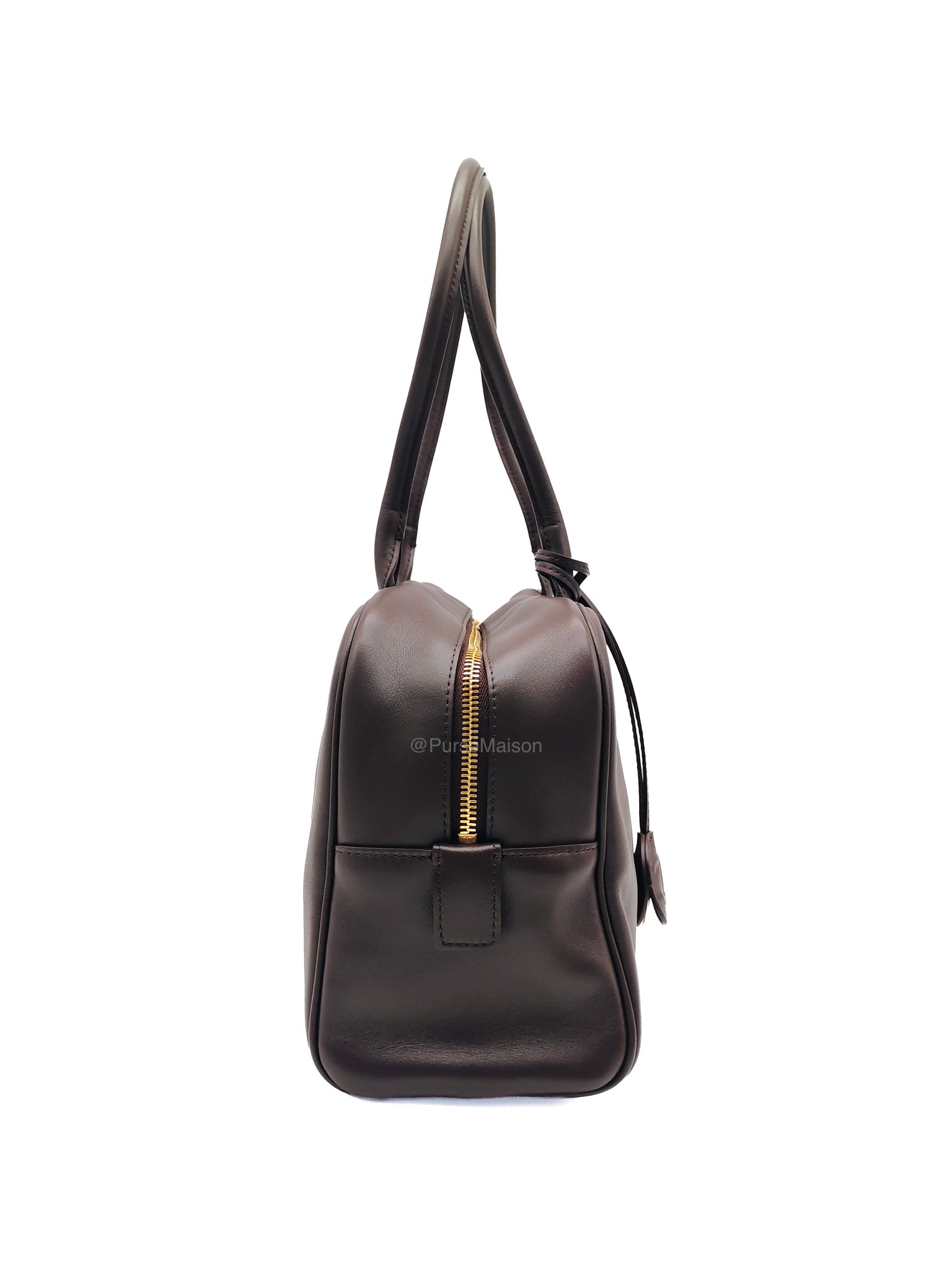 Chanel Large Bowling Bag in Dark Brown Calfskin Leather and Gold Hardware (Microchip)