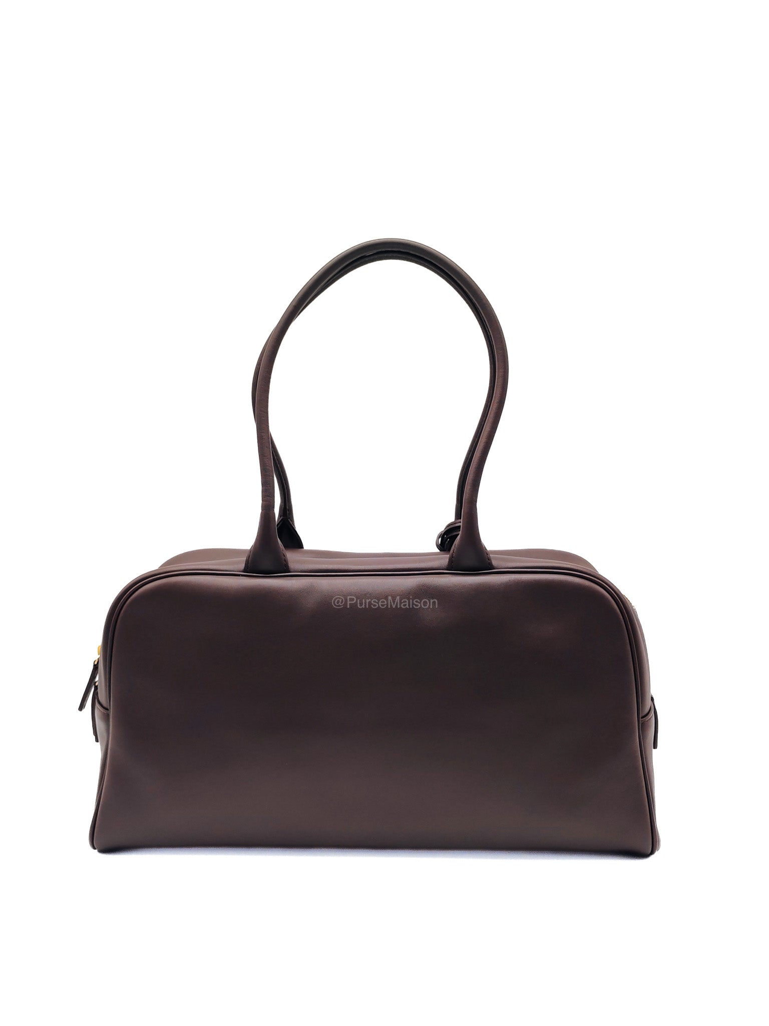 Chanel Large Bowling Bag in Dark Brown Calfskin Leather and Gold Hardware (Microchip)