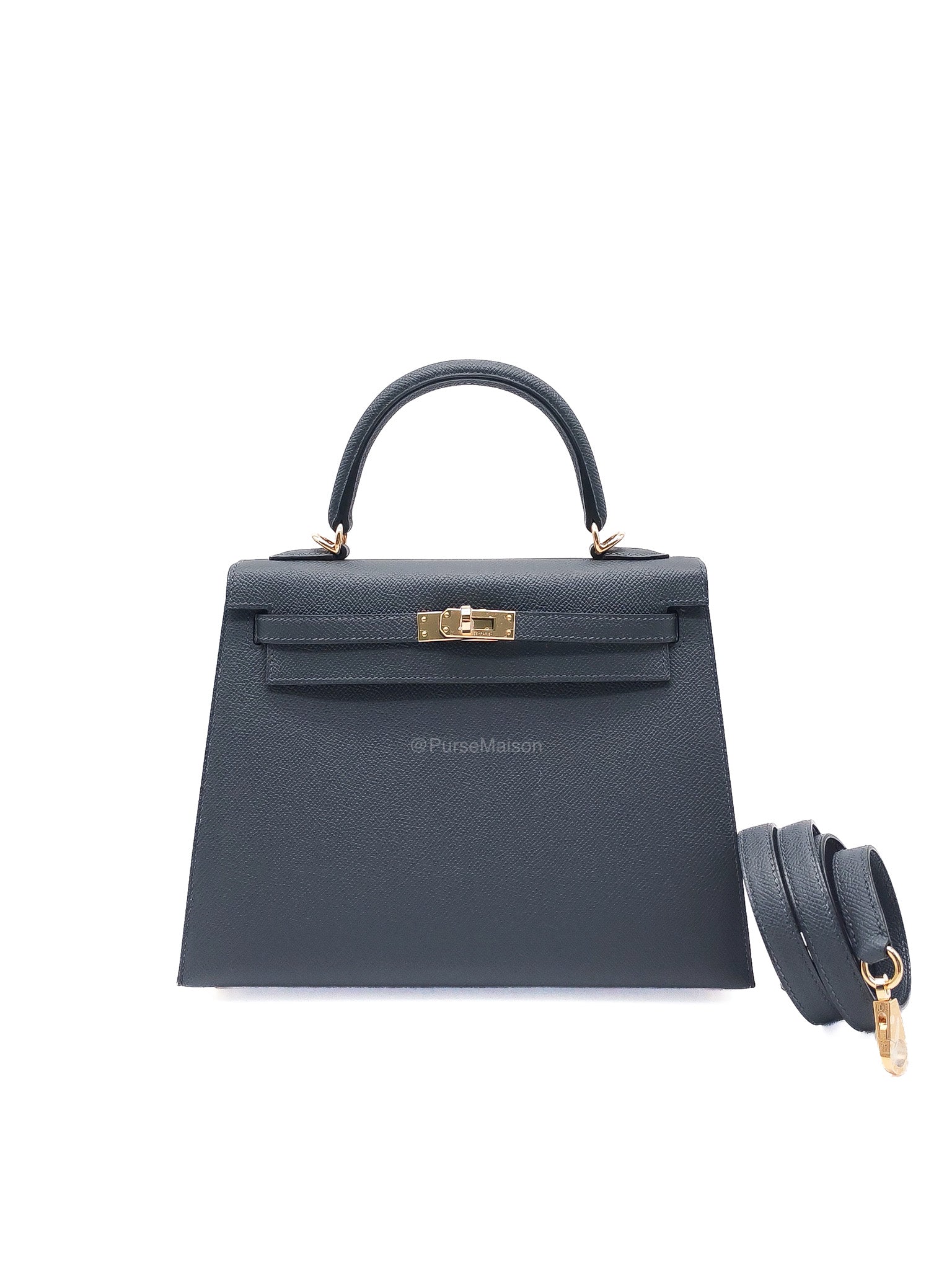 Hermes Kelly 25 Sellier in Gris Misty Epsom Leather and Permabrass Hardware Stamp W (2024)