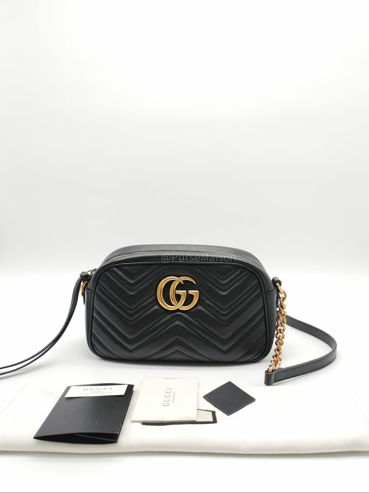 Gucci GG Marmont Camera Bag Small in Black Matelasse Leather Crossbody Bag