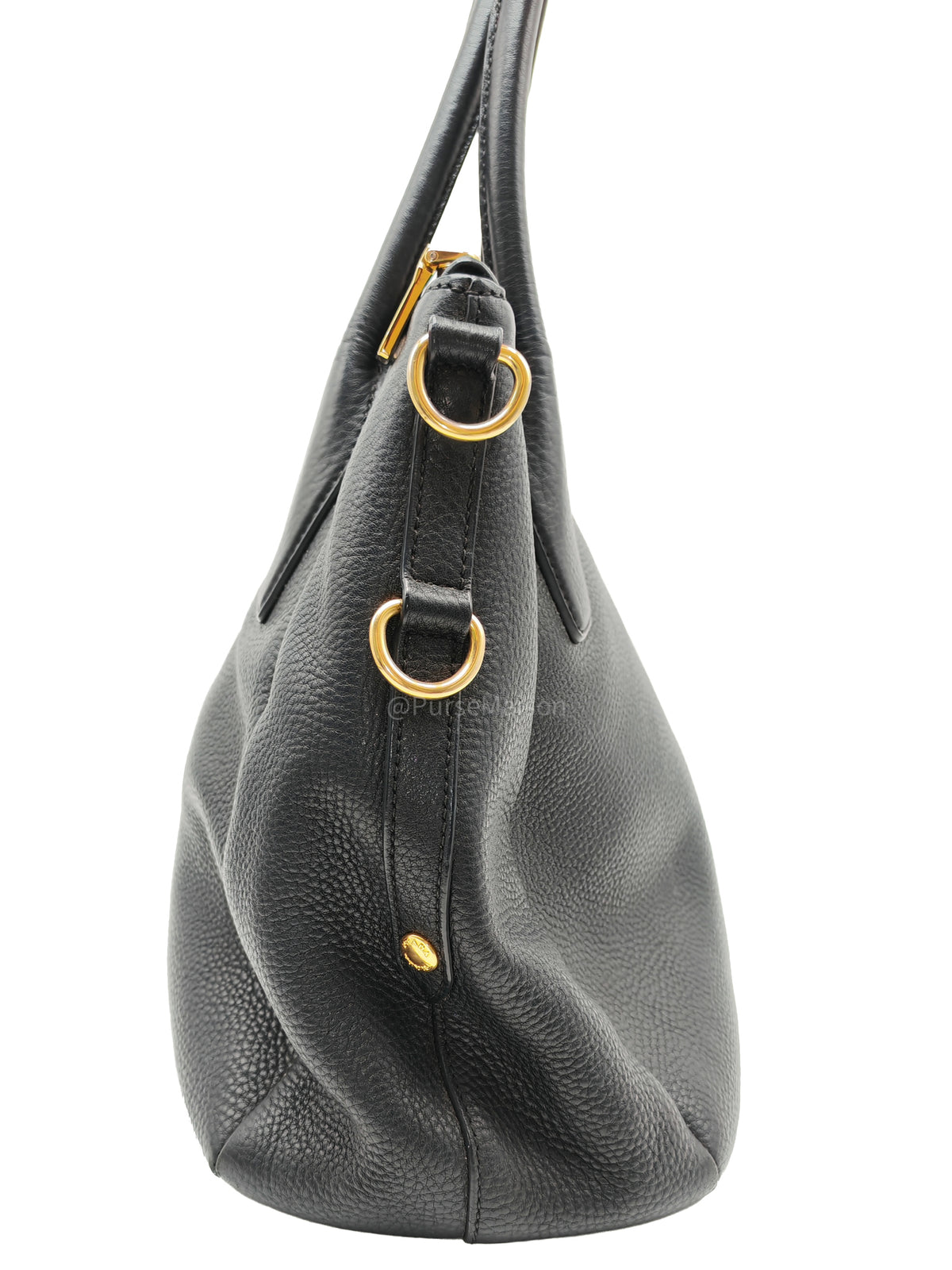 Prada Sacca 2 Manici Hobo Bag in Black Vitello Daino Leather and Gold Hardware
