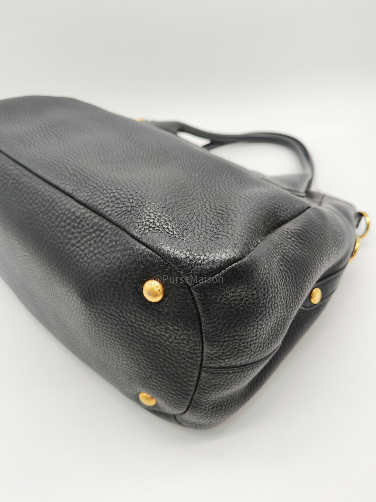 Prada Sacca 2 Manici Hobo Bag in Black Vitello Daino Leather and Gold Hardware