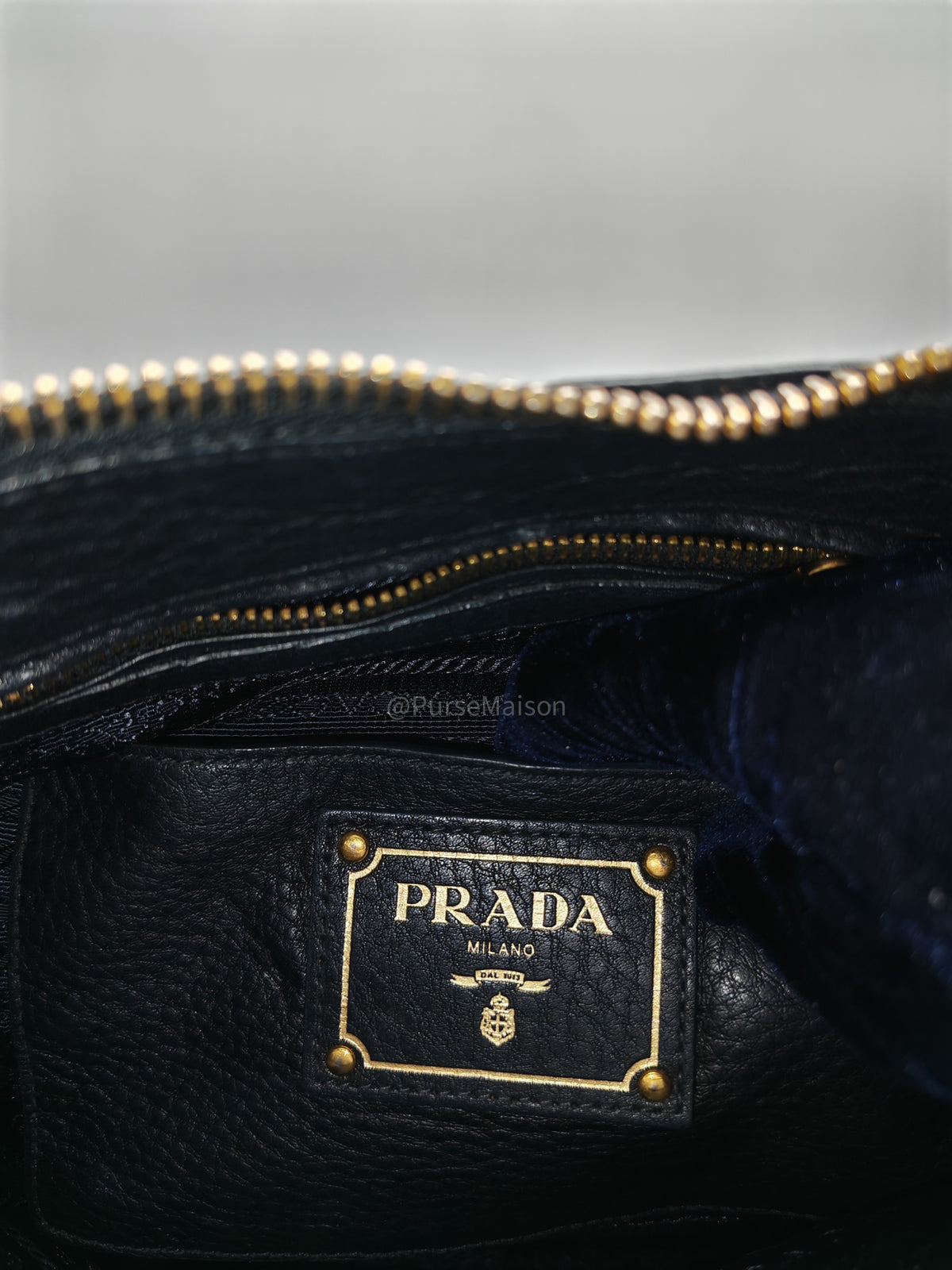 Prada Sacca 2 Manici Hobo Bag in Black Vitello Daino Leather and Gold Hardware