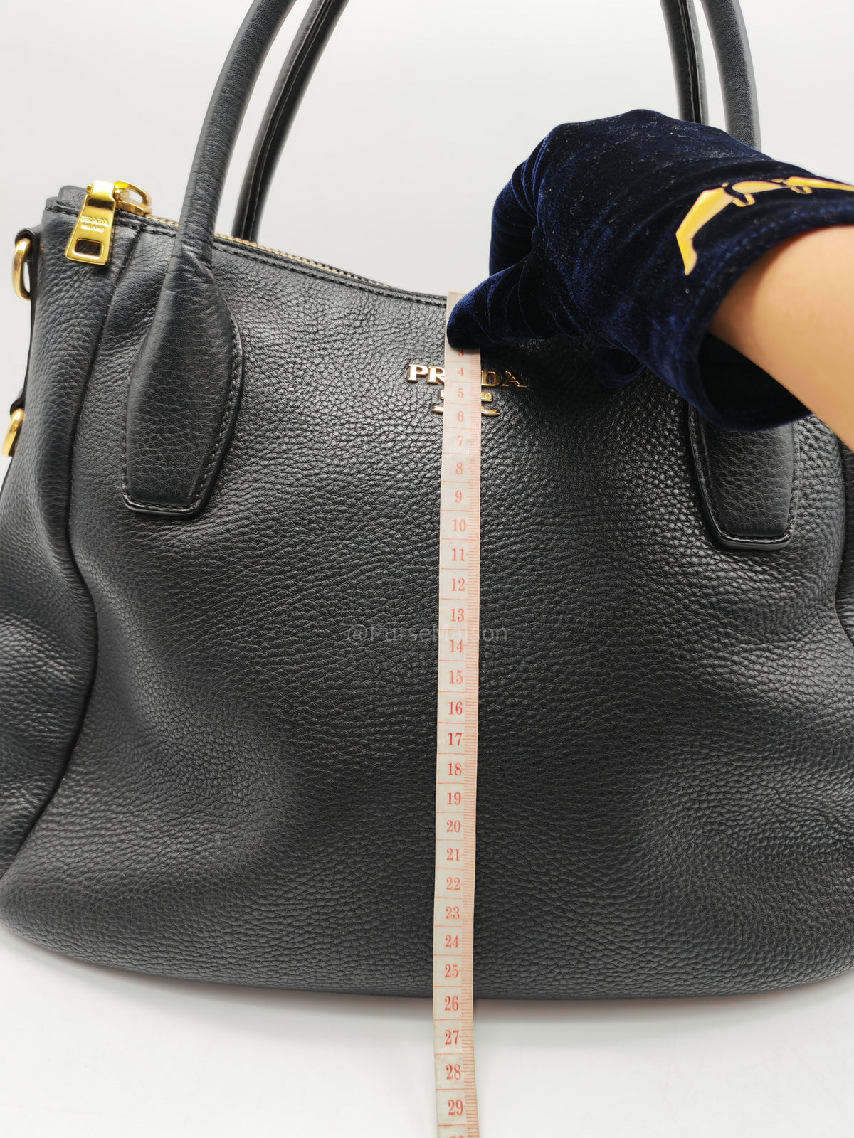 Prada Sacca 2 Manici Hobo Bag in Black Vitello Daino Leather and Gold Hardware
