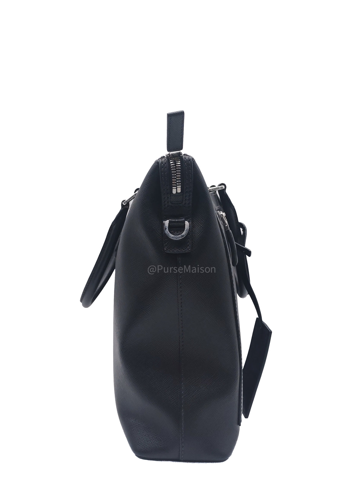 Prada Briefcase/Work Tote Bag in Black Saffiano Leather and Silver Hardware