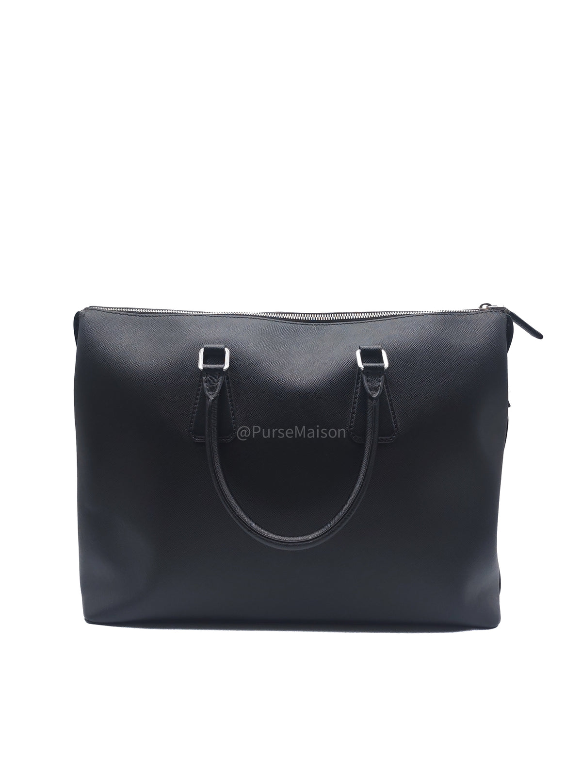Prada Briefcase/Work Tote Bag in Black Saffiano Leather and Silver Hardware