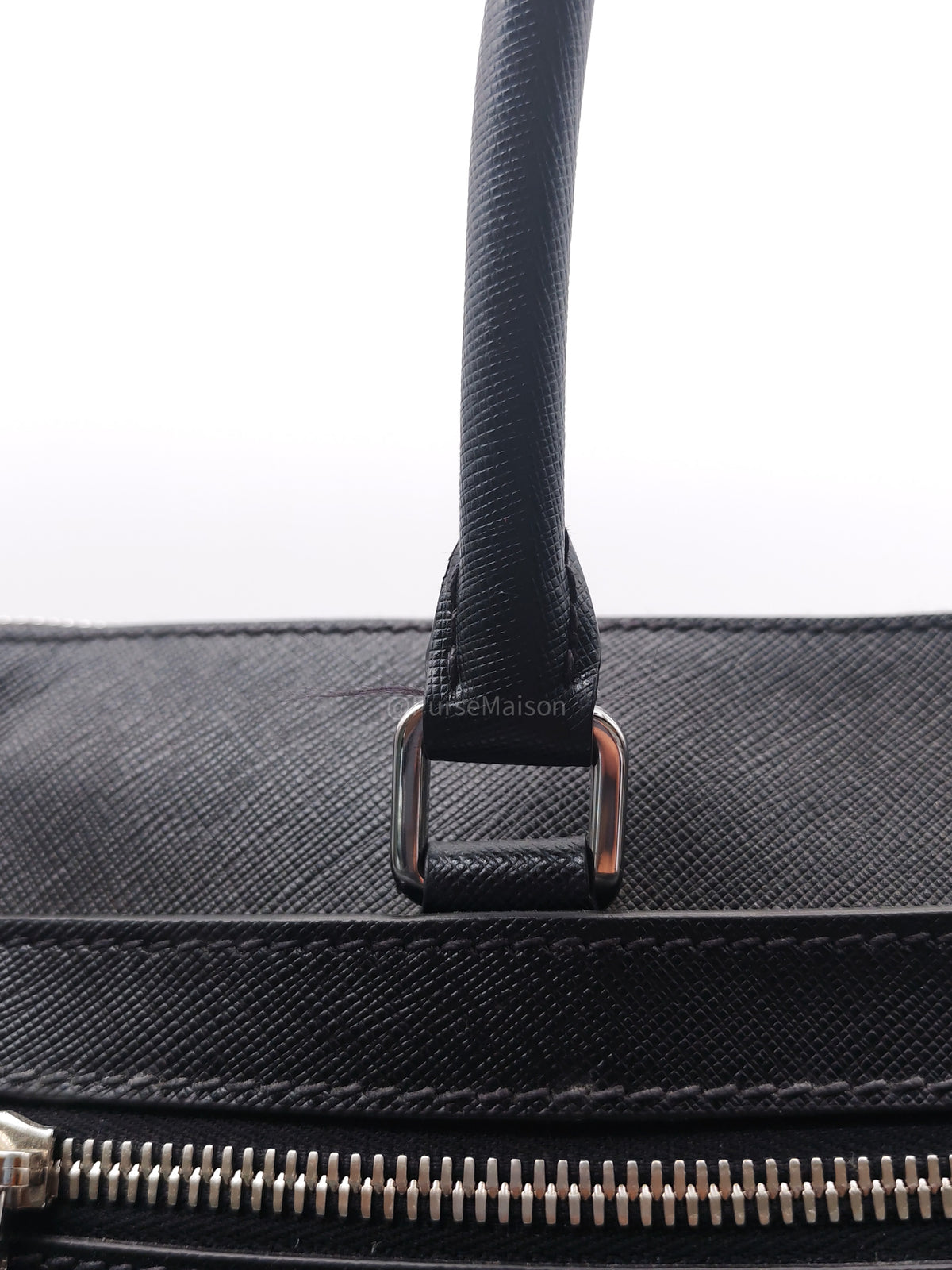 Prada Briefcase/Work Tote Bag in Black Saffiano Leather and Silver Hardware