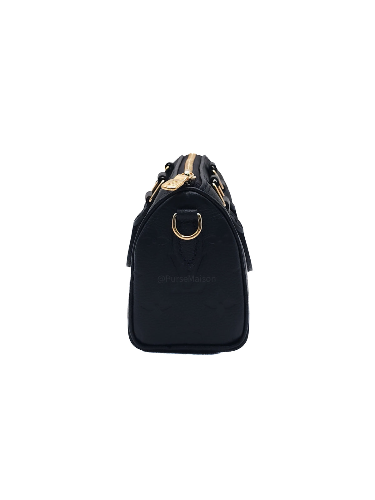 Louis Vuitton Nano Speedy Bandouliere in Black Monogram Empreinte Leather and Gold Hardware Microchip