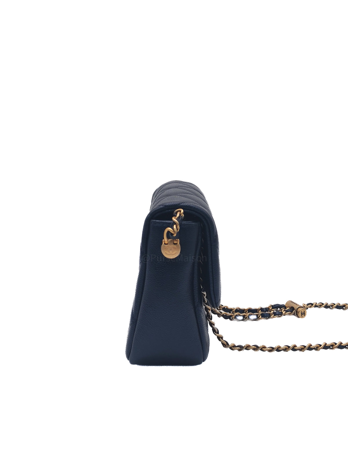 Chanel My Perfect Mini Flap Bag in Iridescent Dark Navy Blue Caviar Leather and Aged Gold Hardware Microchip (ET****U0)