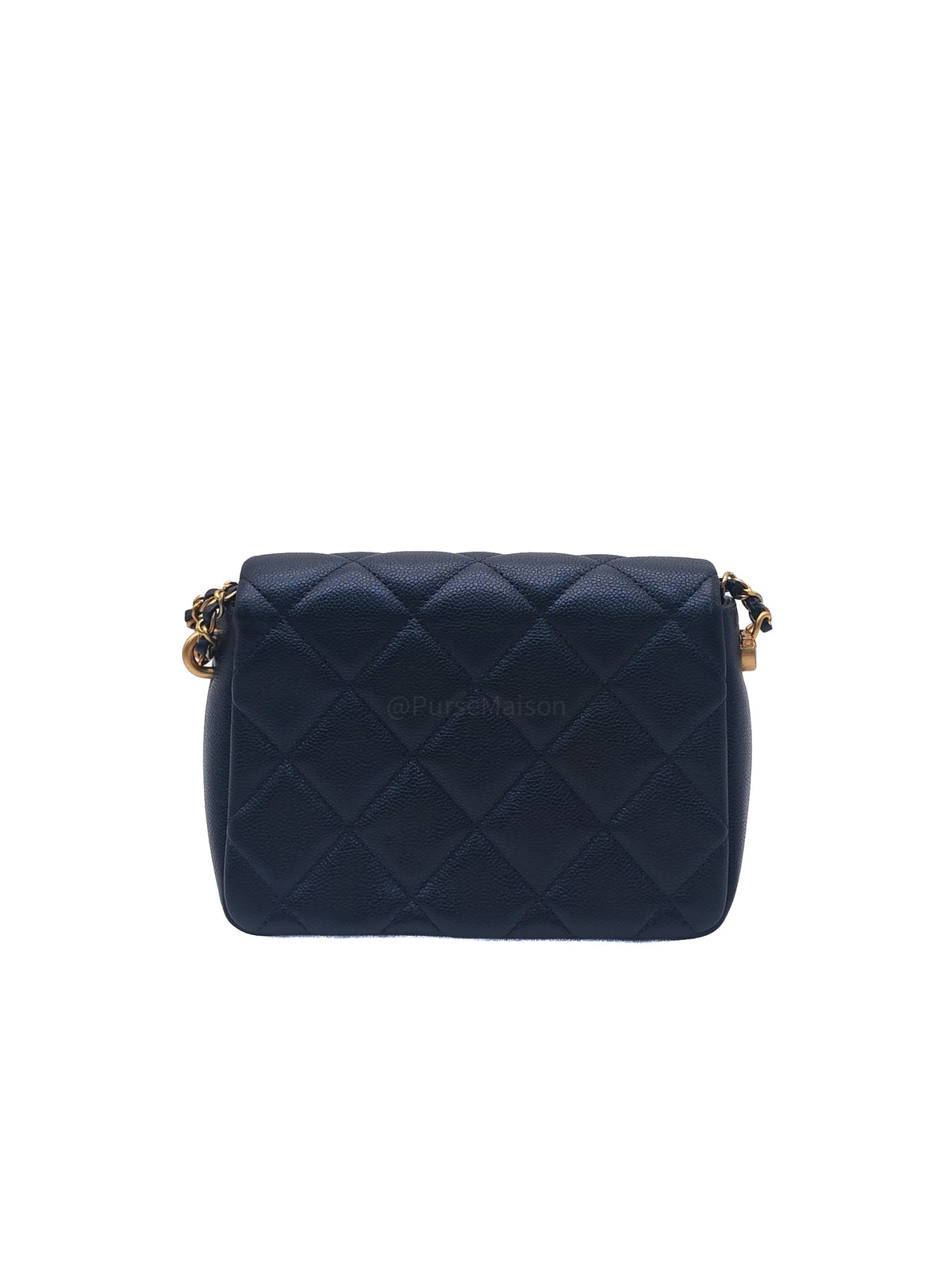 Chanel My Perfect Mini Flap Bag in Iridescent Dark Navy Blue Caviar Leather and Aged Gold Hardware Microchip (ET****U0)