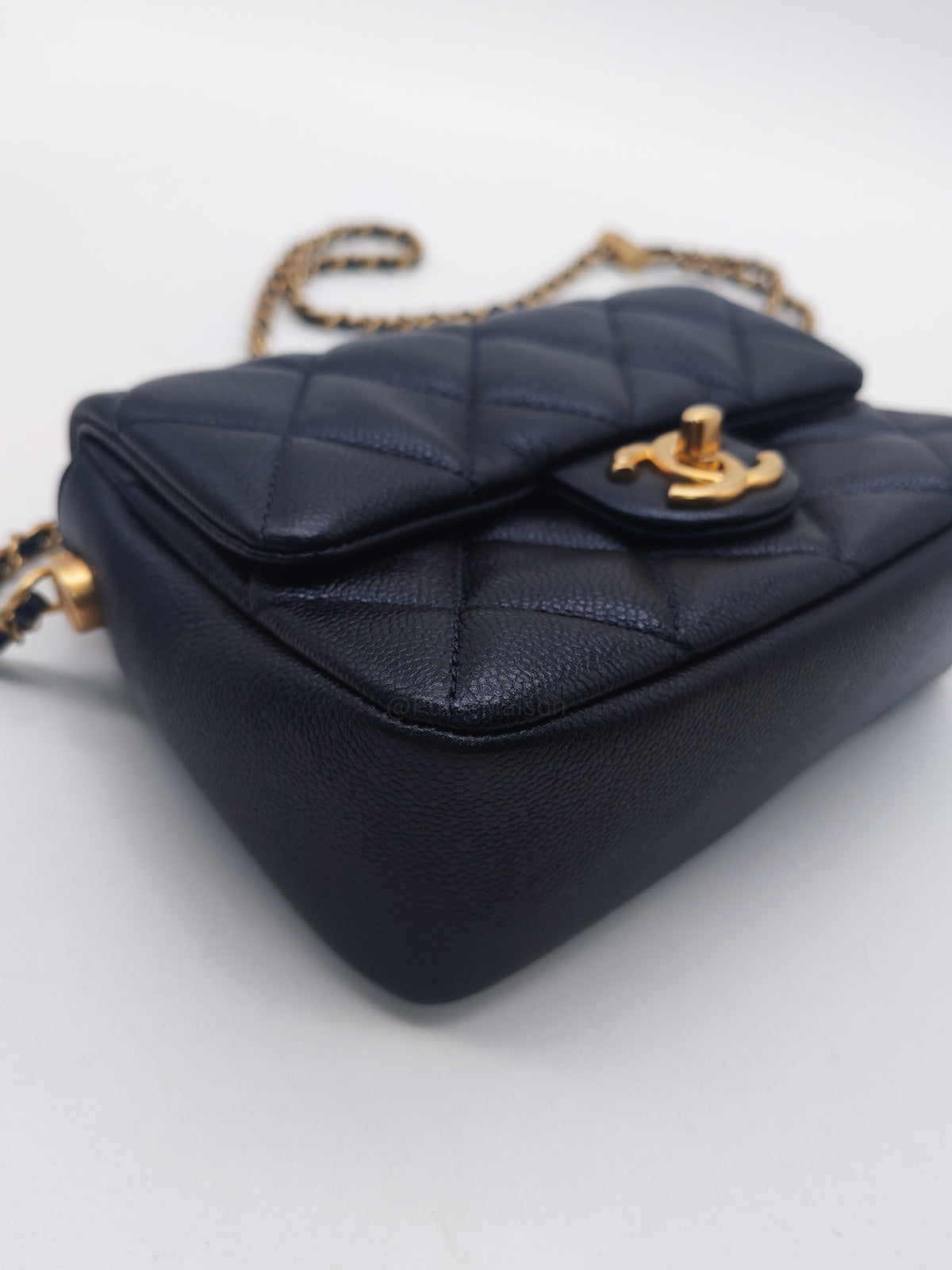 Chanel My Perfect Mini Flap Bag in Iridescent Dark Navy Blue Caviar Leather and Aged Gold Hardware Microchip (ET****U0)