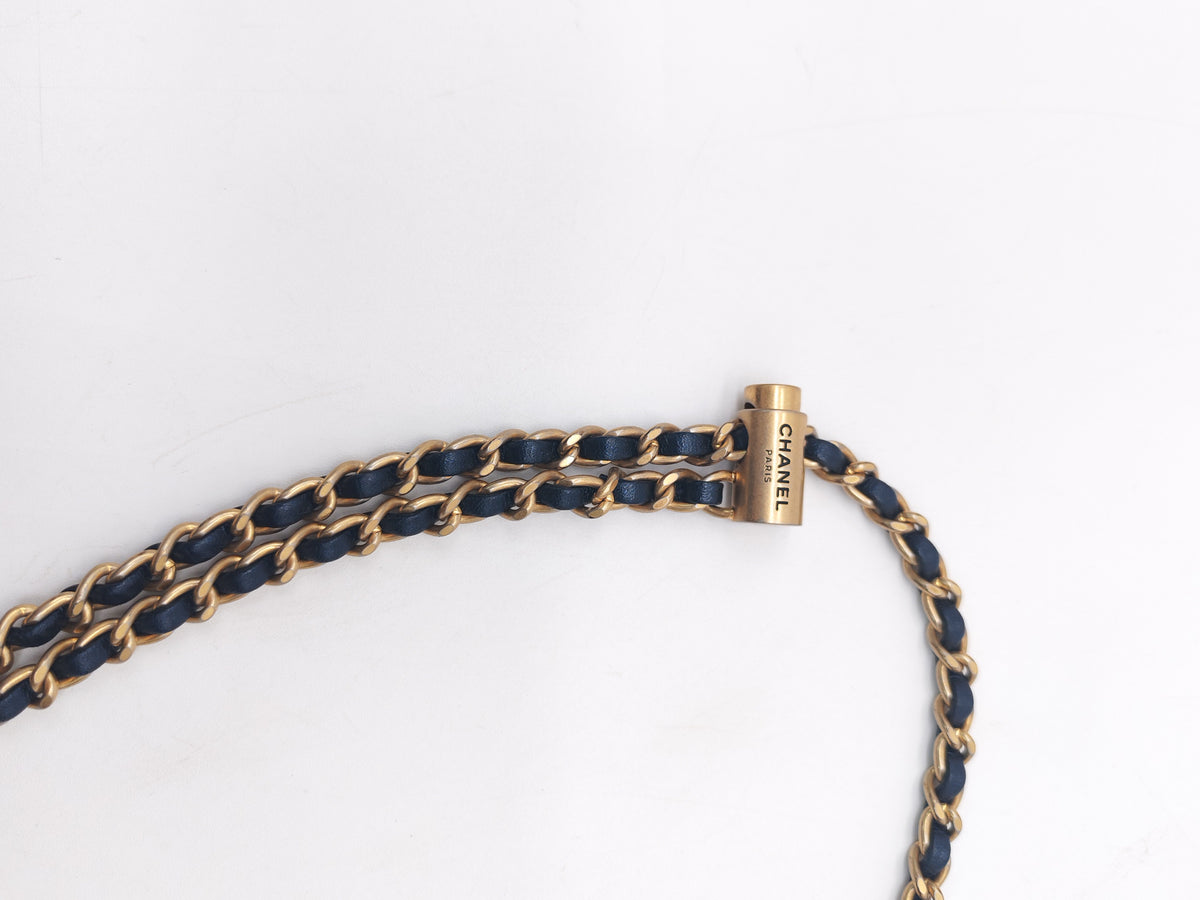 Chanel My Perfect Mini Flap Bag in Iridescent Dark Navy Blue Caviar Leather and Aged Gold Hardware Microchip (ET****U0)