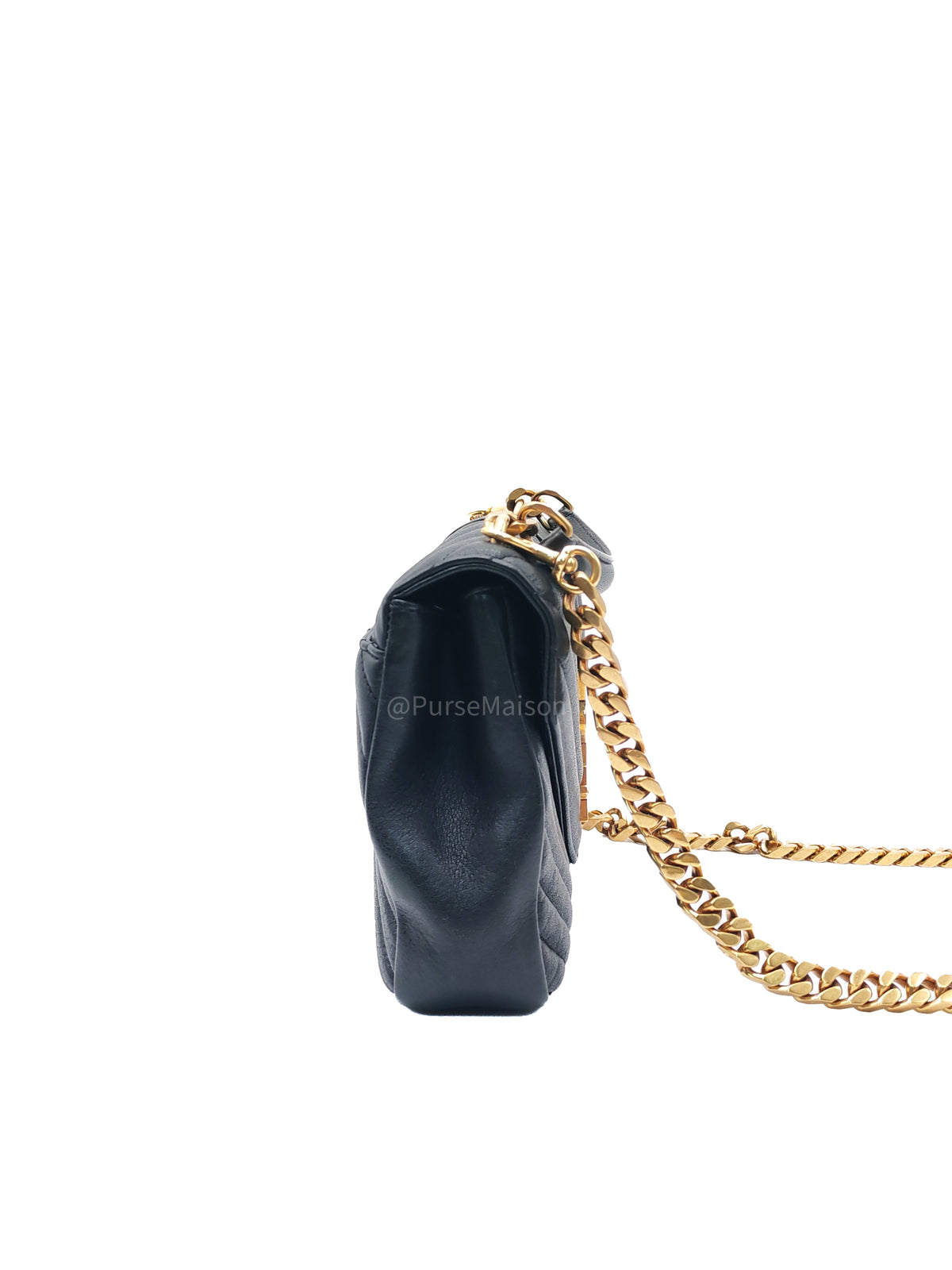 Yves Saint Laurent College Shoulder Bag Medium in Black Chevron Quilted Leather and Gold Hardware