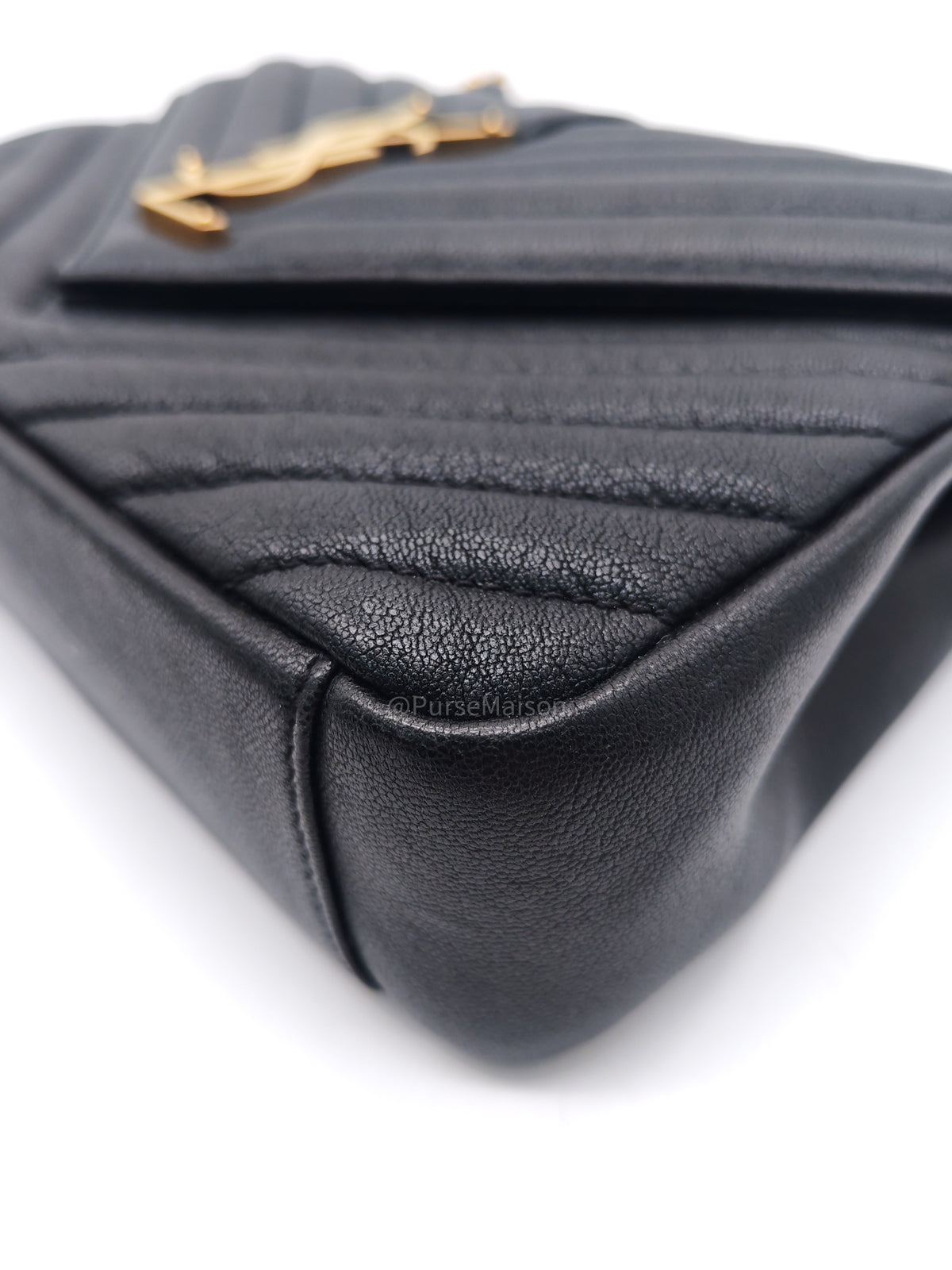 Yves Saint Laurent College Shoulder Bag Medium in Black Chevron Quilted Leather and Gold Hardware
