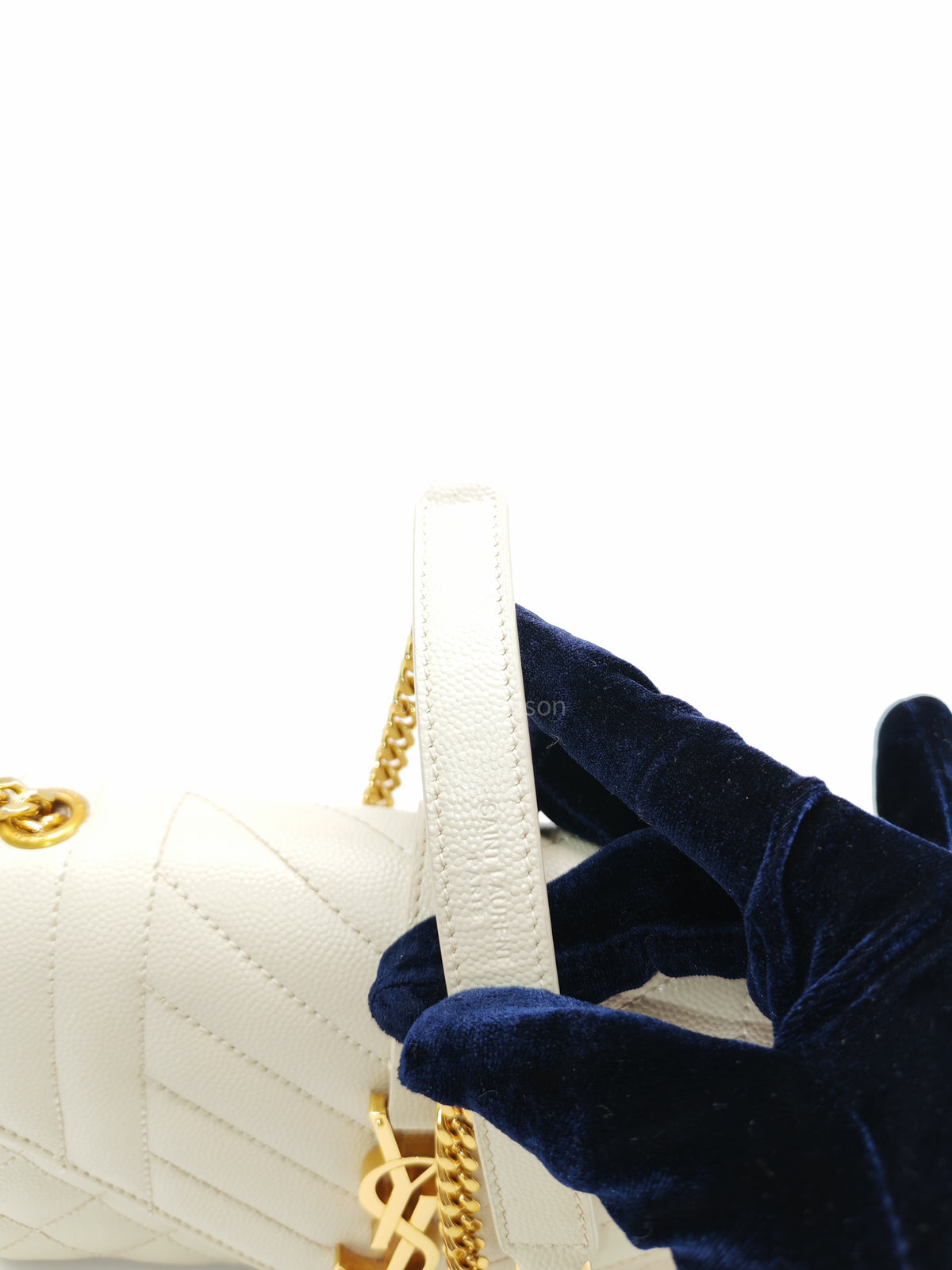Yves Saint Laurent Monogram Envelope Bag Small in Off White Grain de Poudre Embossed Leather and Gold Hardware