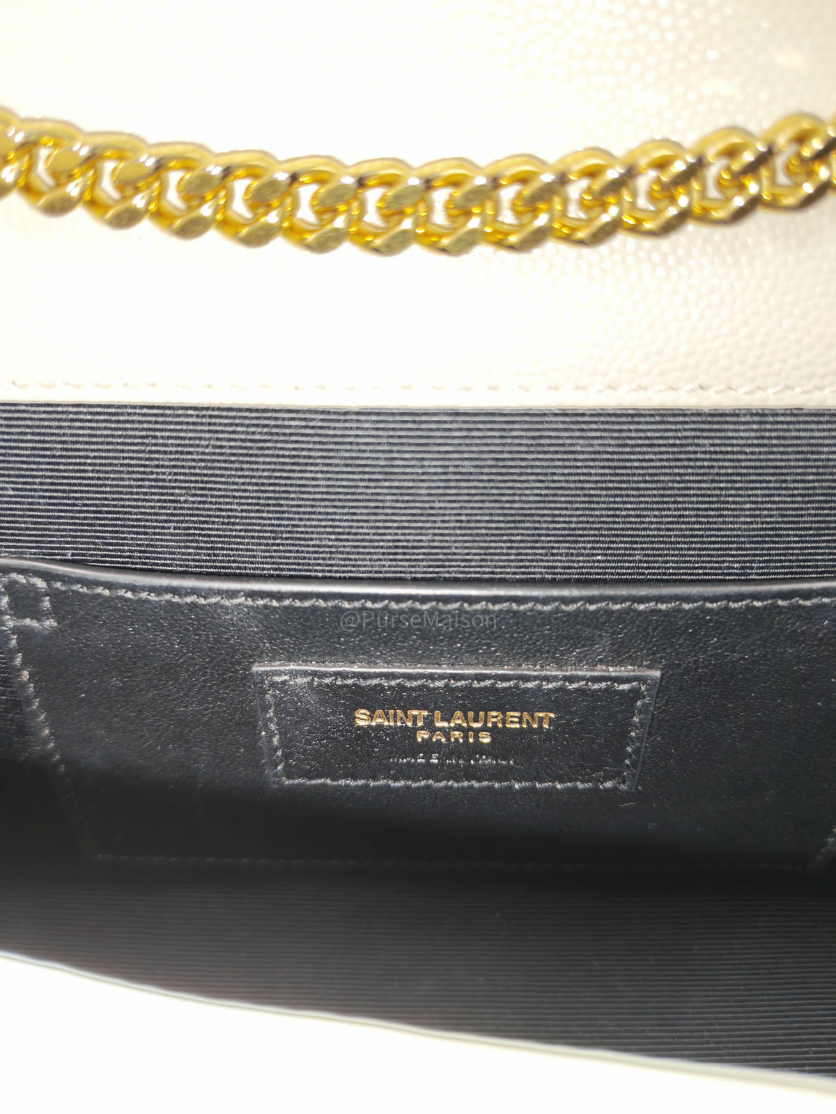 Yves Saint Laurent Monogram Envelope Bag Small in Off White Grain de Poudre Embossed Leather and Gold Hardware