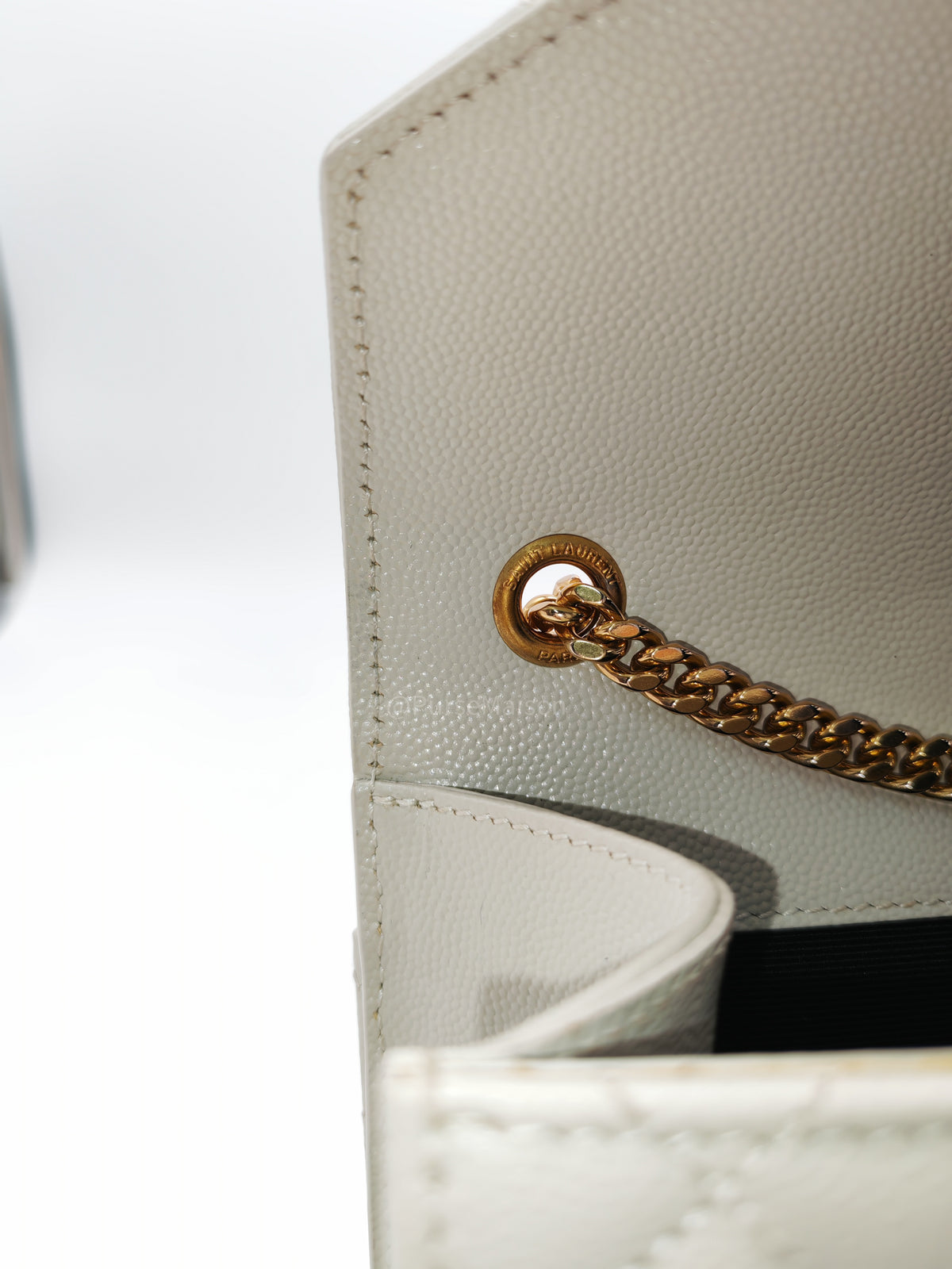 Yves Saint Laurent Monogram Envelope Bag Small in Off White Grain de Poudre Embossed Leather and Gold Hardware
