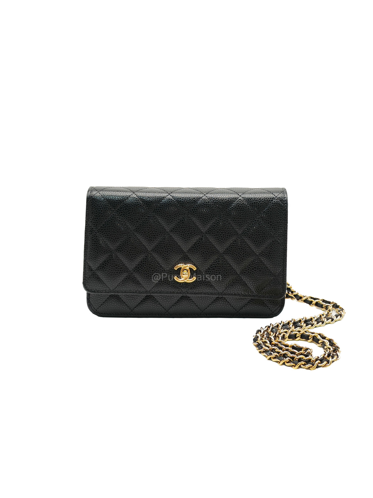 Chanel Turn Lock Wallet On Chain (WOC) in Black Caviar Leather Gold Hardware Microchip (GG****2G)