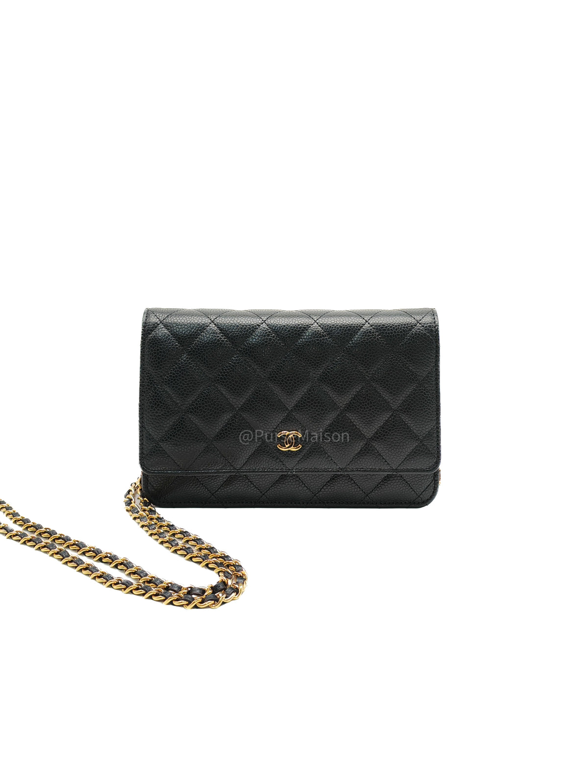 Chanel Classic Wallet On Chain (WOC) in Black Caviar Leather and Gold Hardware Microchip (P3****N8)