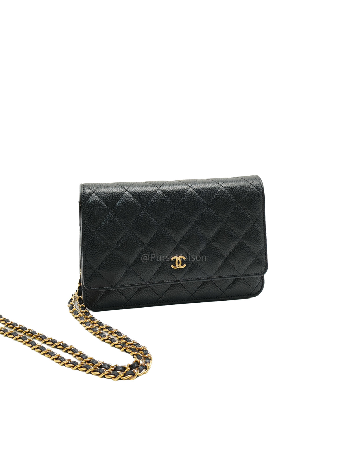 Chanel Classic Wallet On Chain (WOC) in Black Caviar Leather and Gold Hardware Microchip (P3****N8)