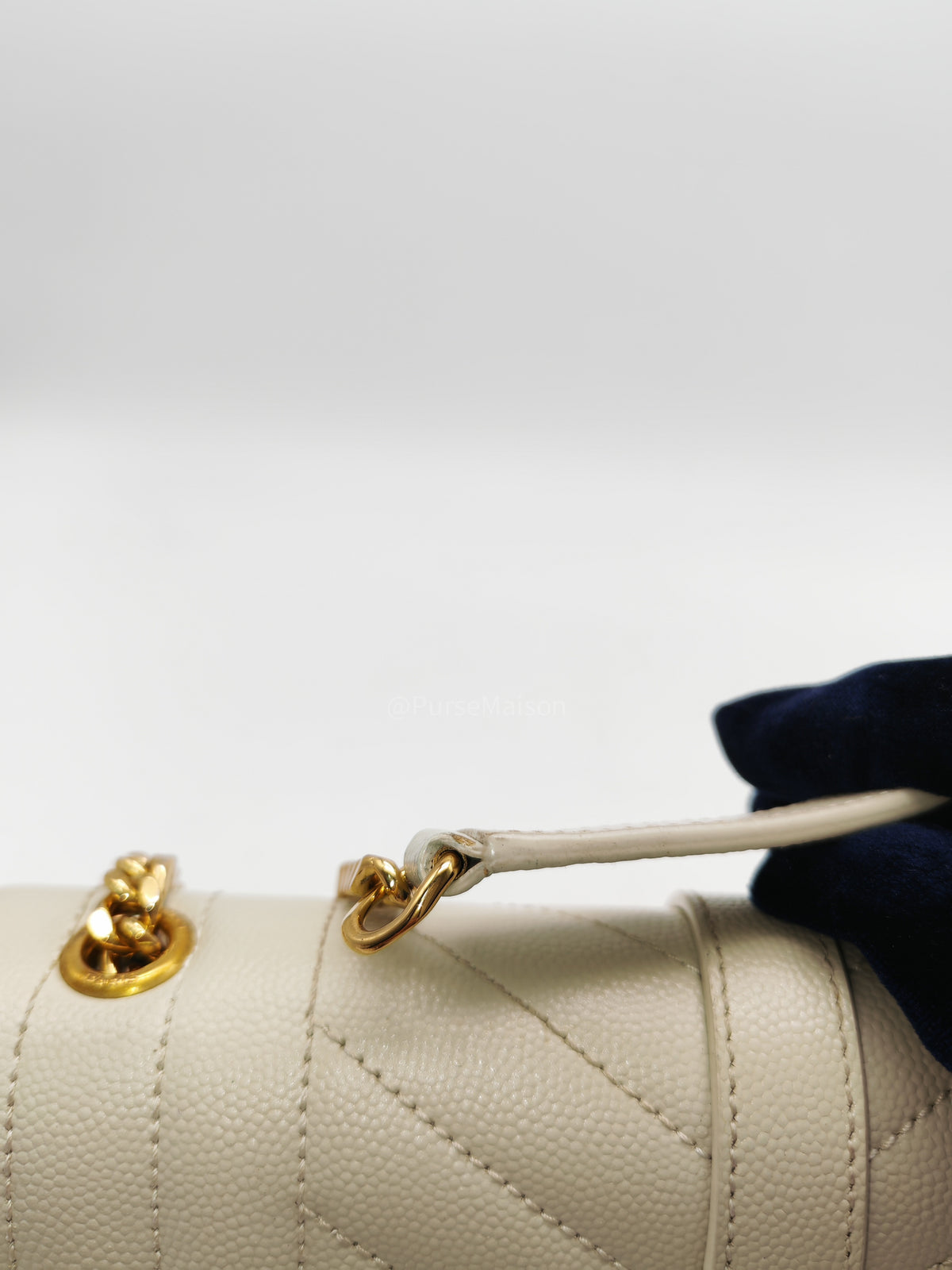 Yves Saint Laurent Monogram Envelope Bag Small in Off White Grain de Poudre Embossed Leather and Gold Hardware