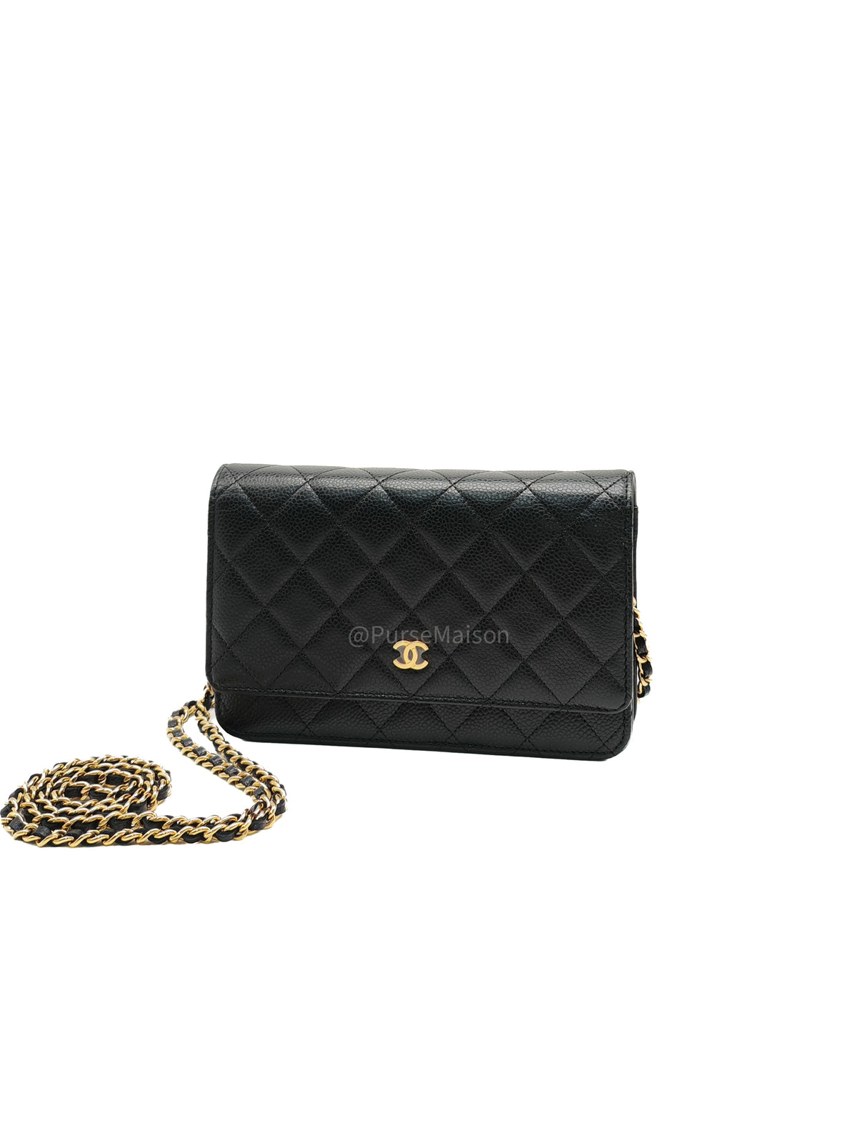 Chanel Classic Wallet On Chain (WOC) in Black Caviar Leather and Gold Hardware Microchip (2024)