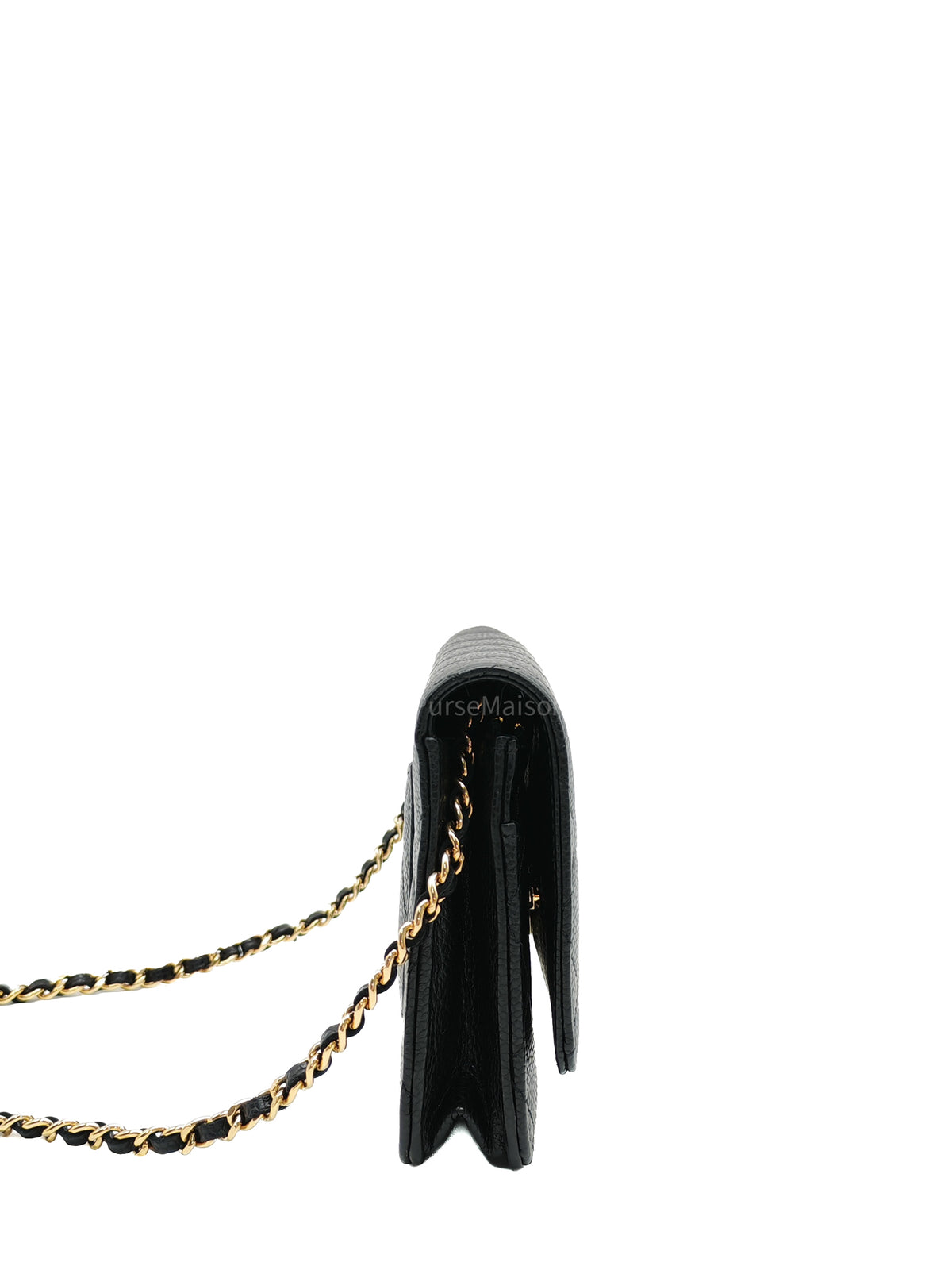 Chanel Classic Wallet On Chain (WOC) in Black Caviar Leather and Gold Hardware Microchip (2024)