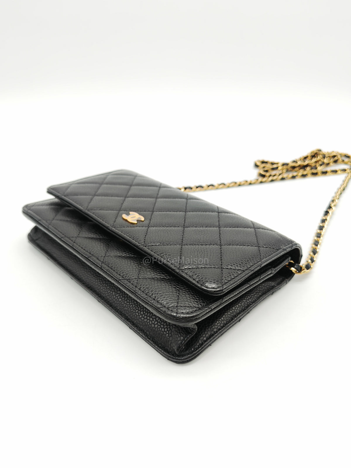 Chanel Classic Wallet On Chain (WOC) in Black Caviar Leather and Gold Hardware Microchip (2024)