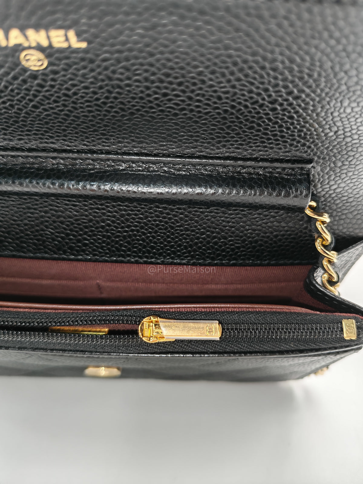 Chanel Classic Wallet On Chain (WOC) in Black Caviar Leather and Gold Hardware Microchip (2024)