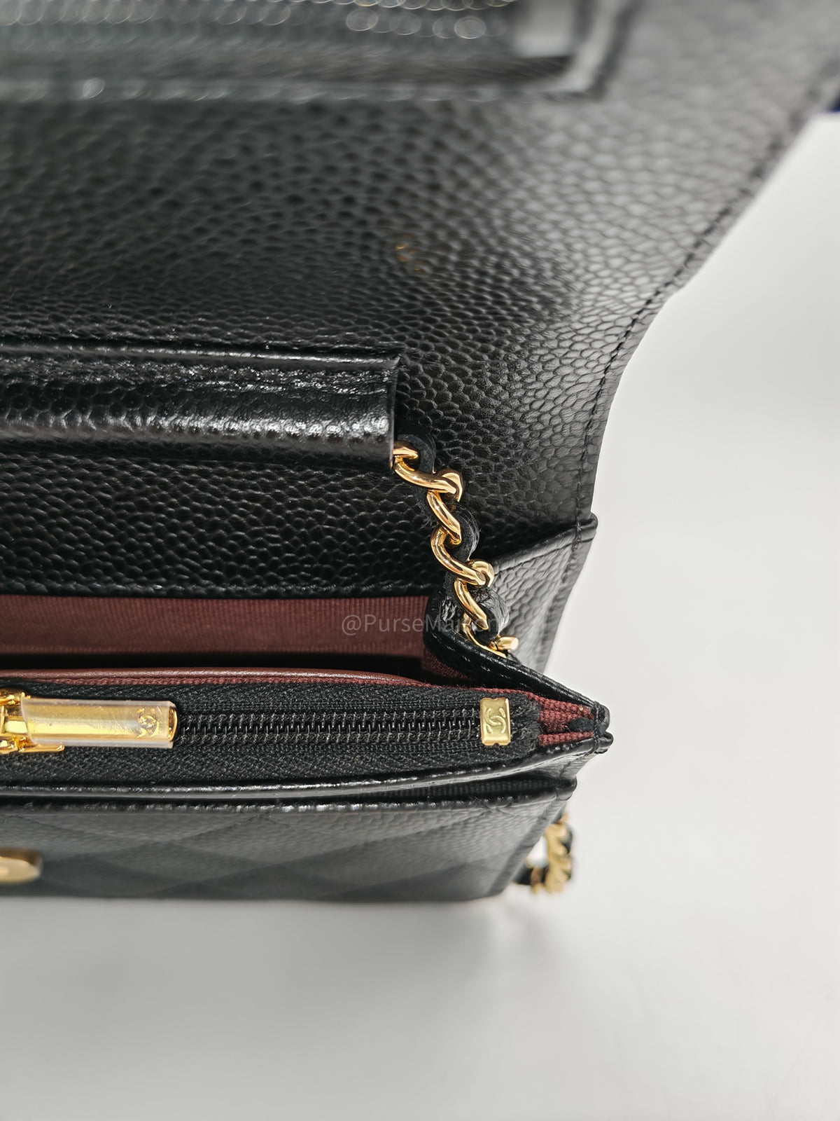 Chanel Classic Wallet On Chain (WOC) in Black Caviar Leather and Gold Hardware Microchip (2024)