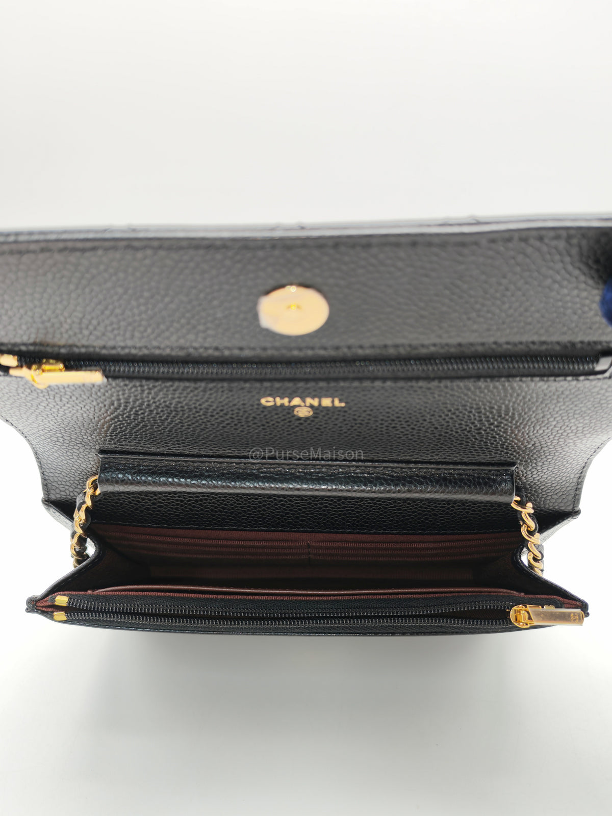 Chanel Classic Wallet On Chain (WOC) in Black Caviar Leather and Gold Hardware Microchip (2024)