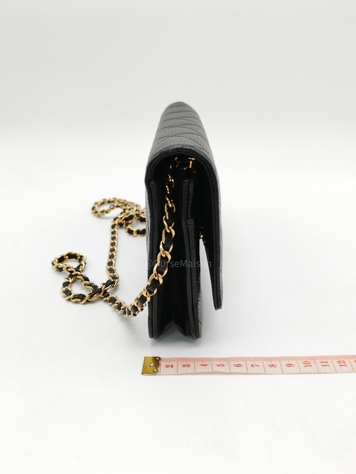 Chanel Classic Wallet On Chain (WOC) in Black Caviar Leather and Gold Hardware Microchip (2024)